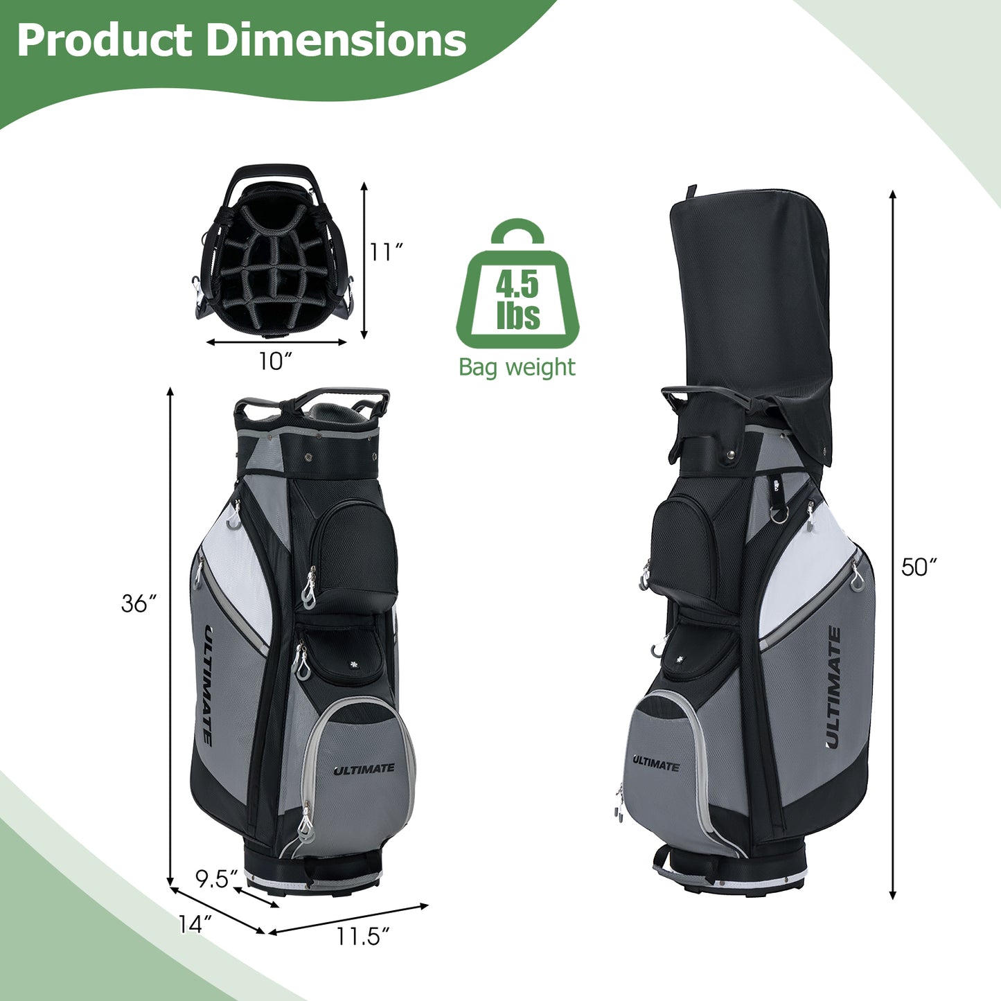 14-Way Golf Cart Stand Bag with Waterproof Rain Hood Kids Crystal