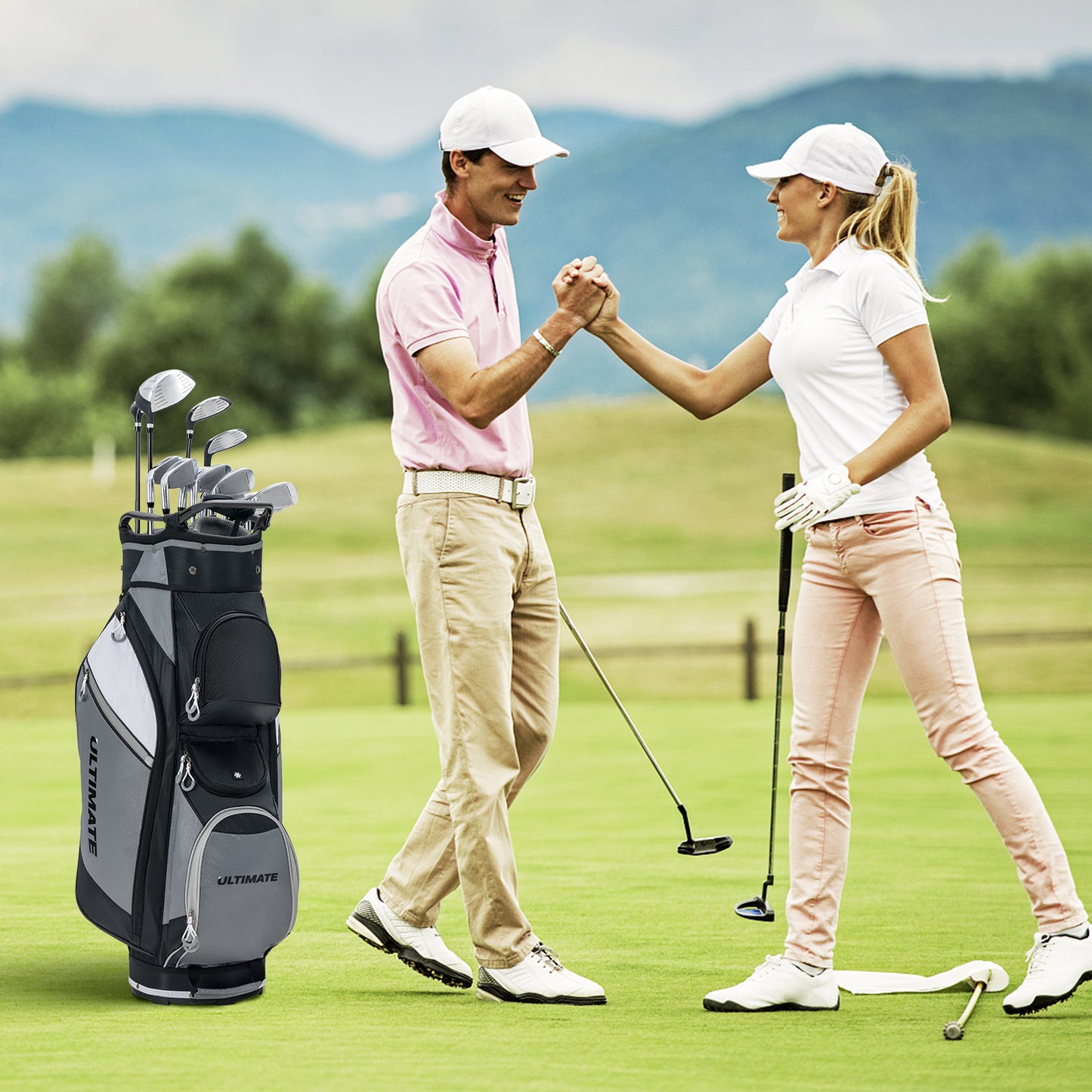 14-Way Golf Cart Stand Bag with Waterproof Rain Hood Kids Crystal