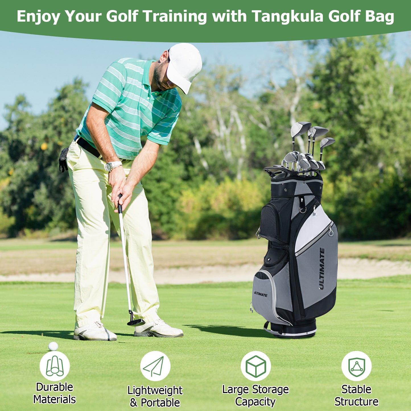 14-Way Golf Cart Stand Bag with Waterproof Rain Hood Kids Crystal