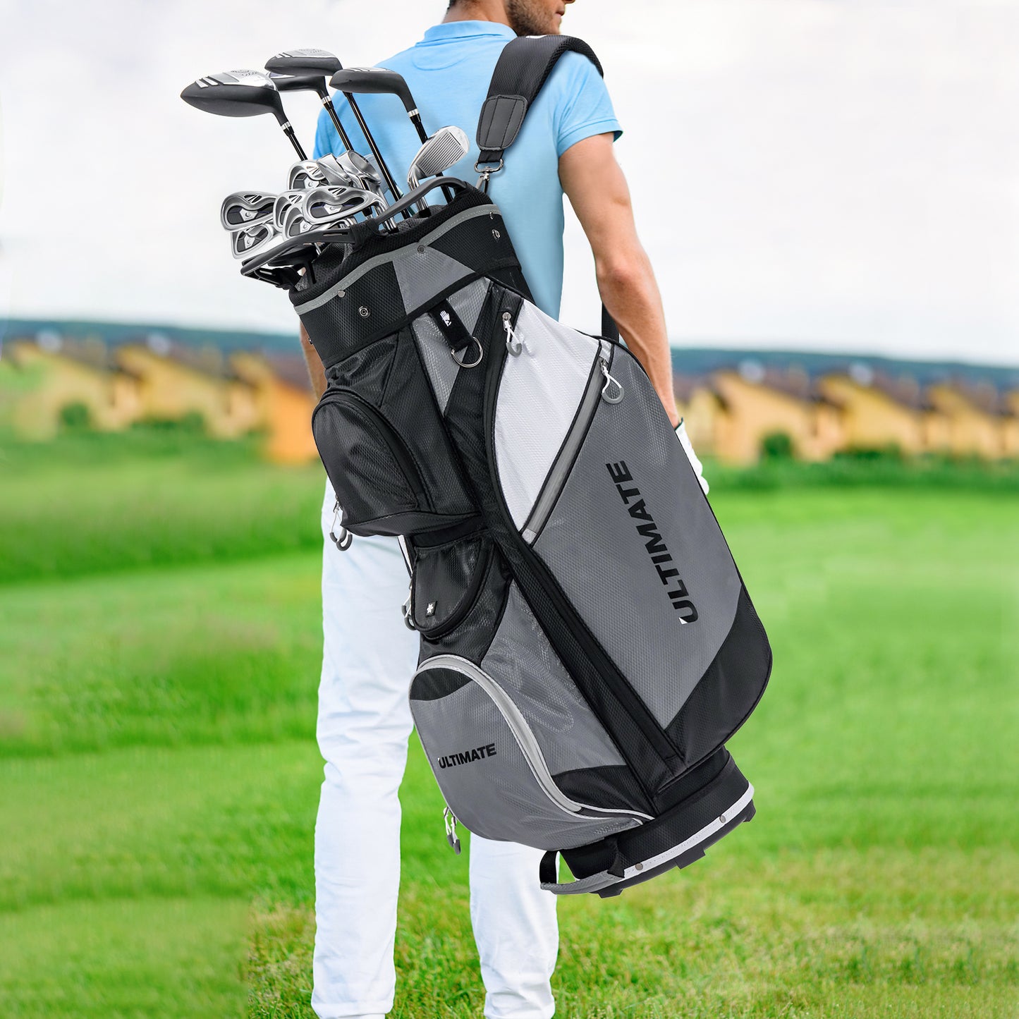 14-Way Golf Cart Stand Bag with Waterproof Rain Hood Kids Crystal