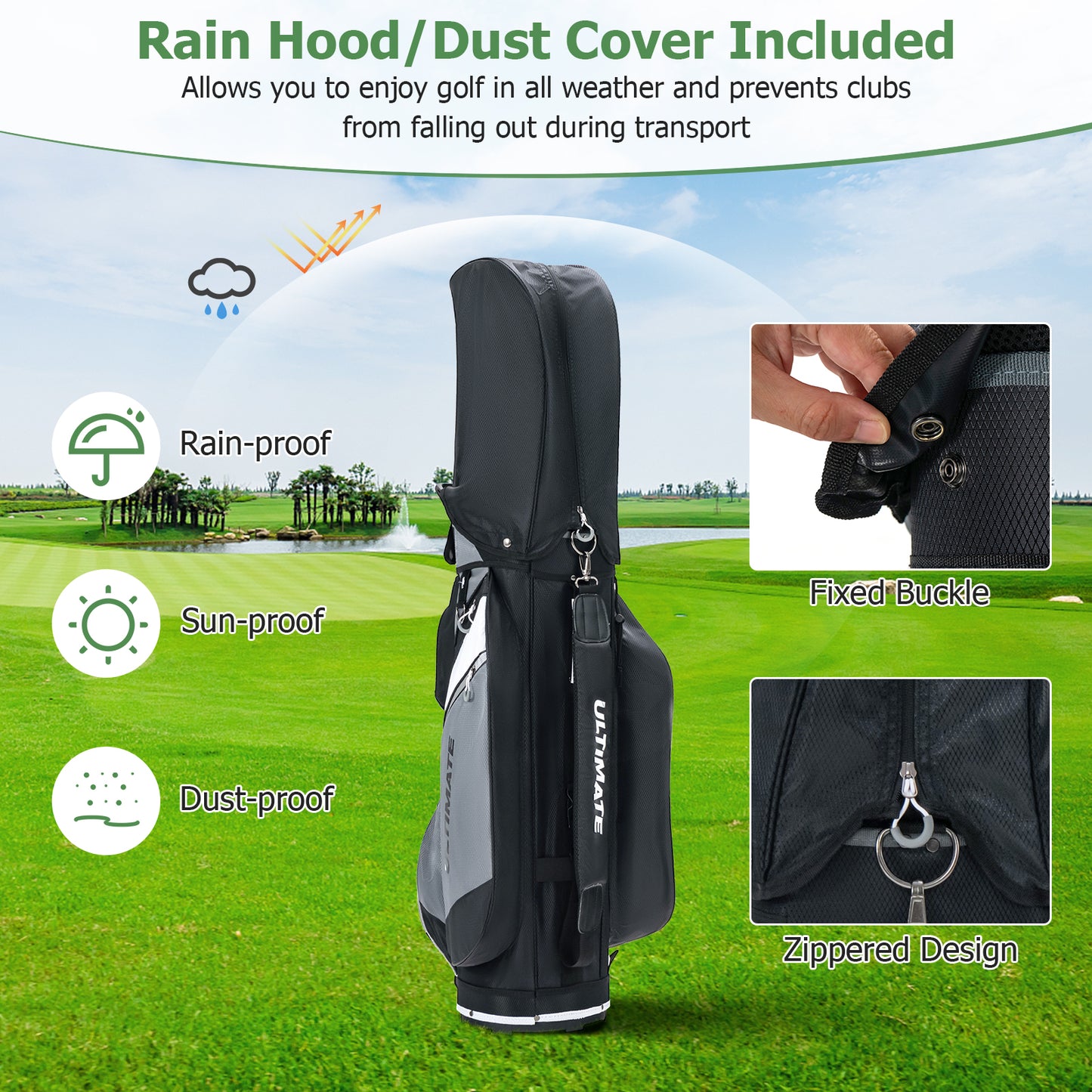 14-Way Golf Cart Stand Bag with Waterproof Rain Hood Kids Crystal