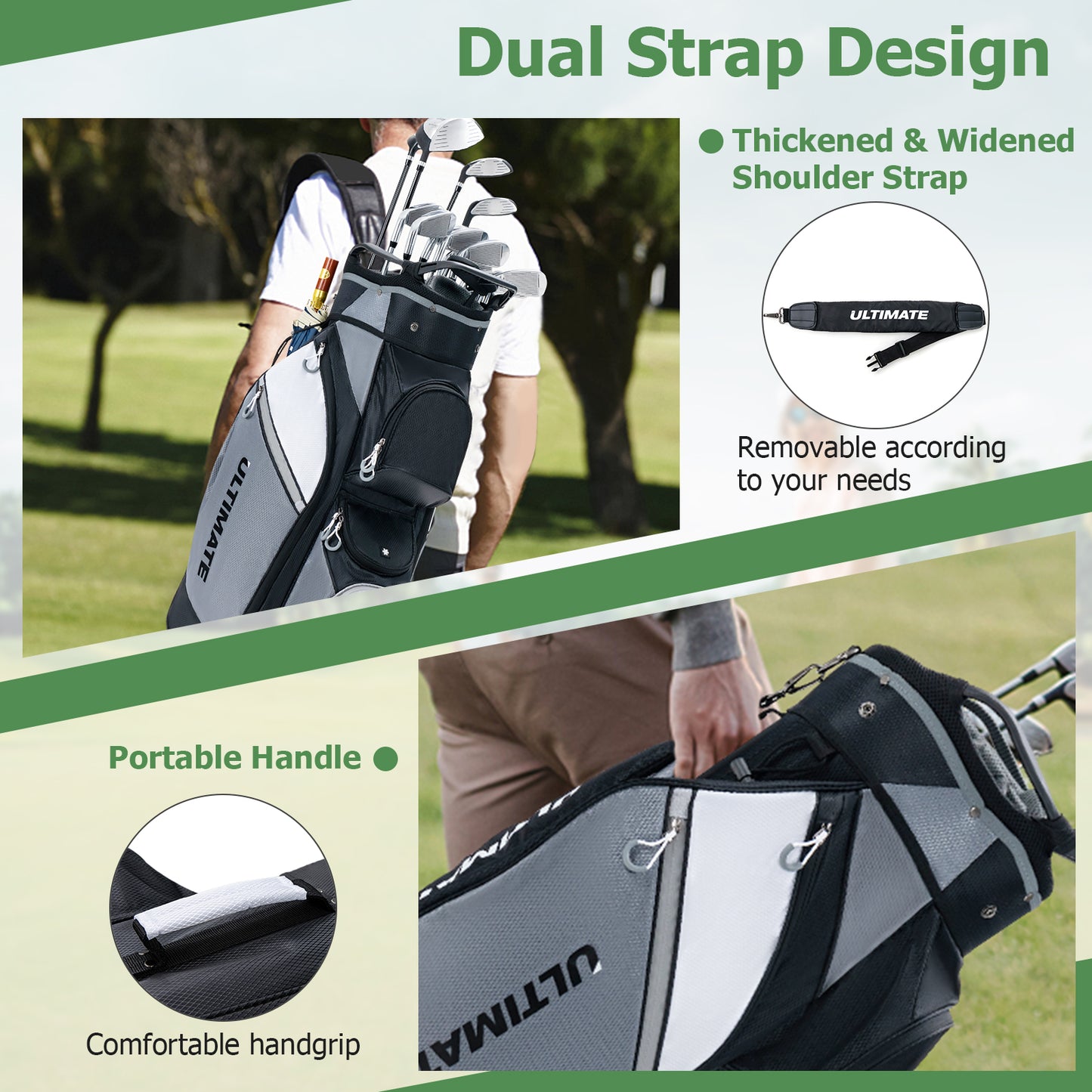 14-Way Golf Cart Stand Bag with Waterproof Rain Hood Kids Crystal