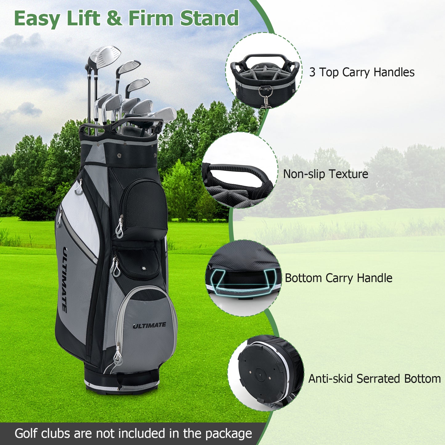 14-Way Golf Cart Stand Bag with Waterproof Rain Hood Kids Crystal