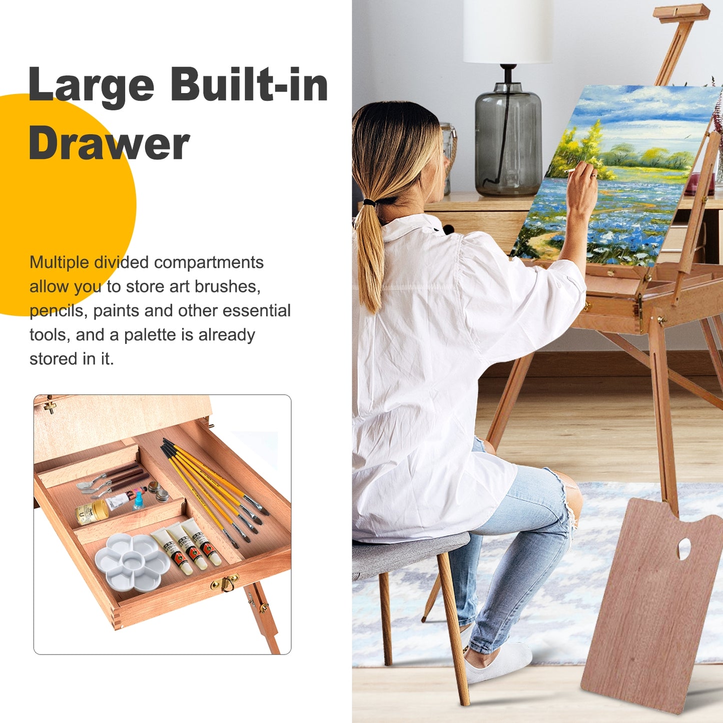 Tripod Folding French Wooden Easel with Sketch Box Kids Crystal