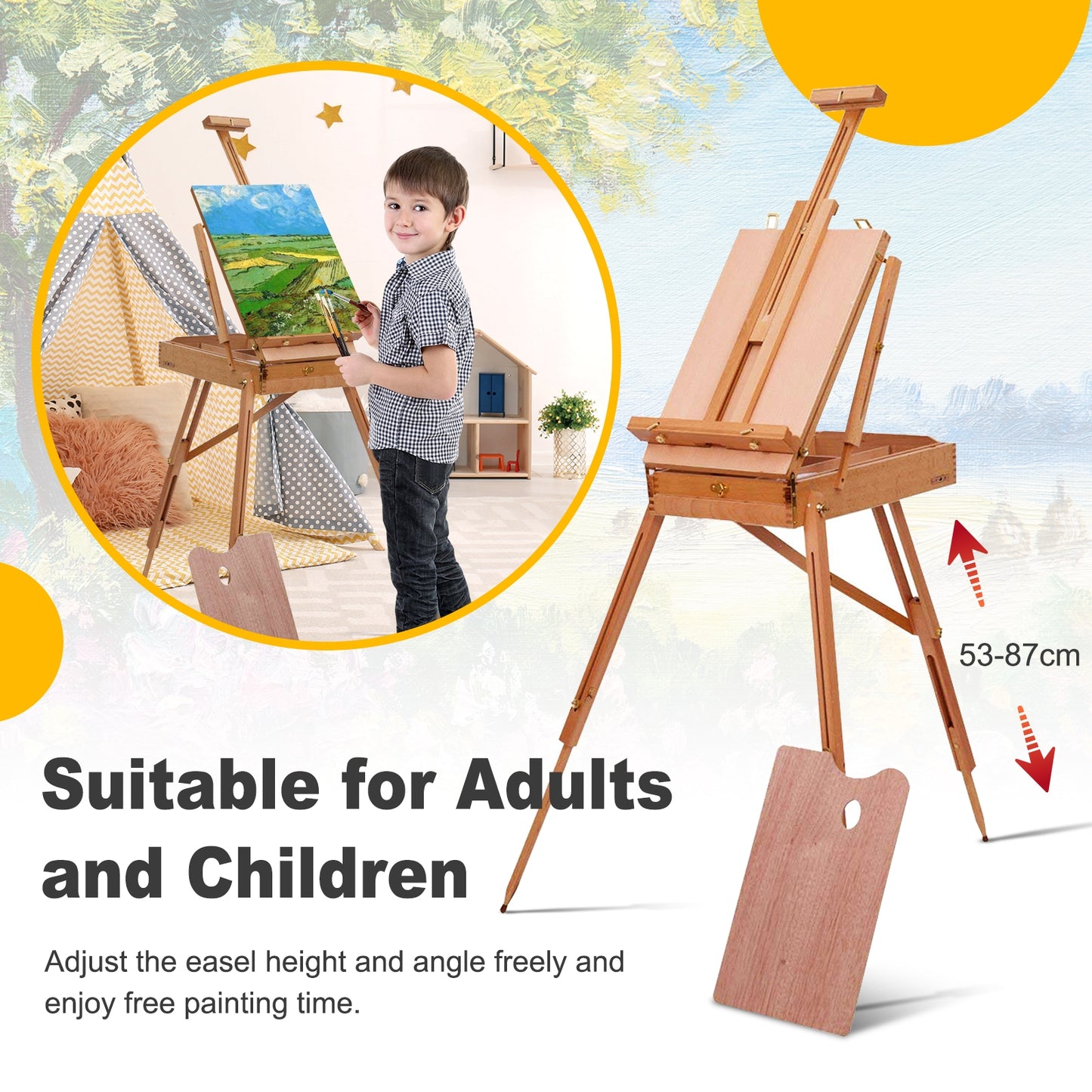Tripod Folding French Wooden Easel with Sketch Box Kids Crystal