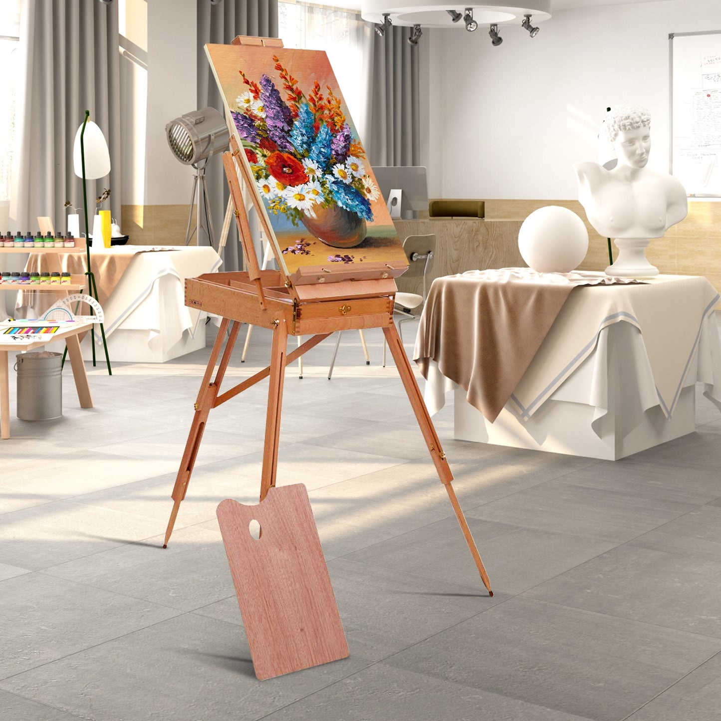 Tripod Folding French Wooden Easel with Sketch Box Kids Crystal