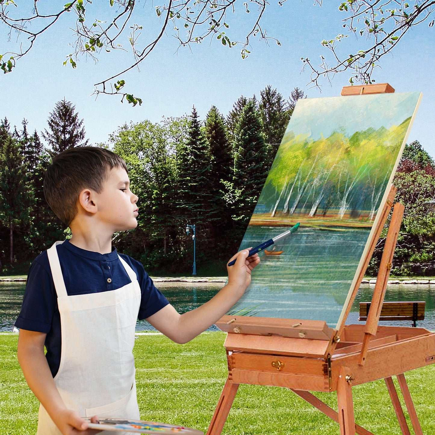 Tripod Folding French Wooden Easel with Sketch Box Kids Crystal