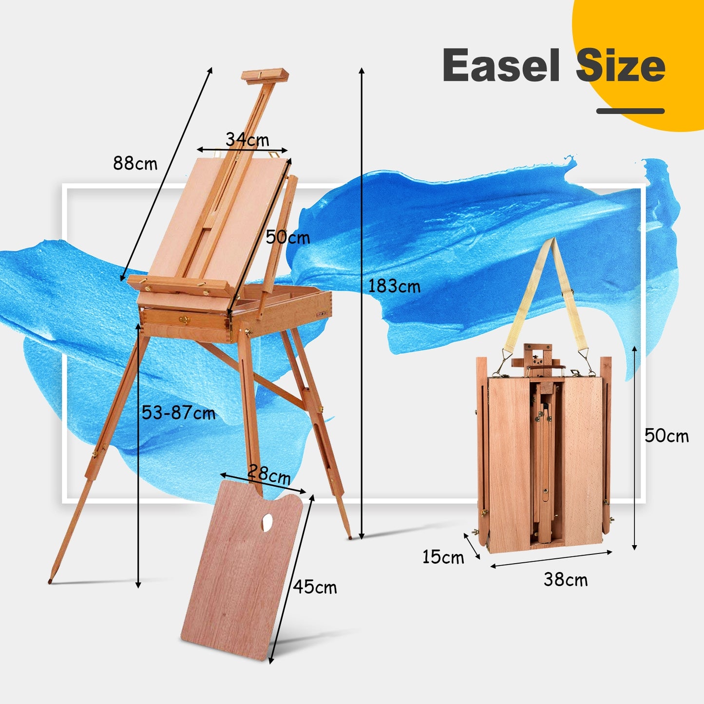 Tripod Folding French Wooden Easel with Sketch Box Kids Crystal