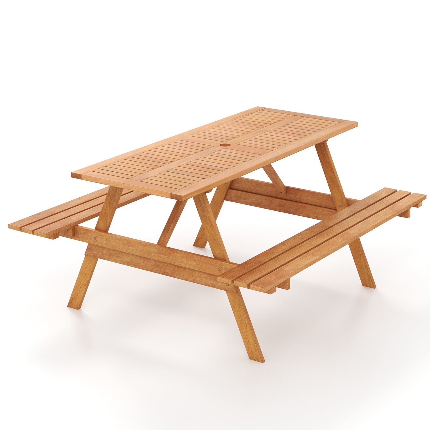 6 Person Picnic Table Set Patio Rectangle with 2 Built-in Benches and Umbrella Hole Kids Crystal