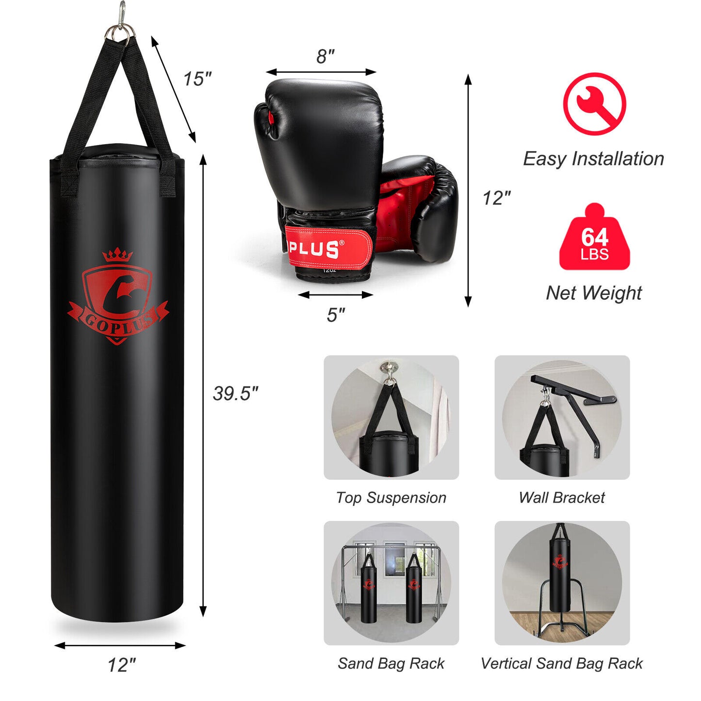 Filled Punching Bag Set with Boxing Gloves- 63 lbs Kids Crystal