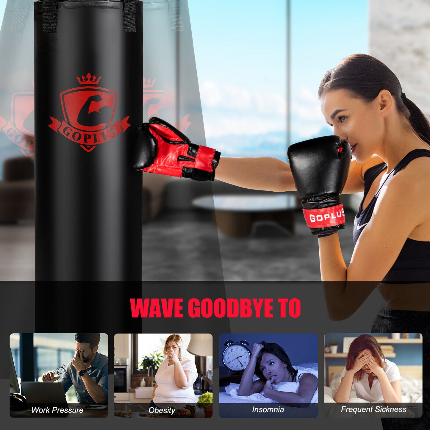 Filled Punching Bag Set with Boxing Gloves- 63 lbs Kids Crystal