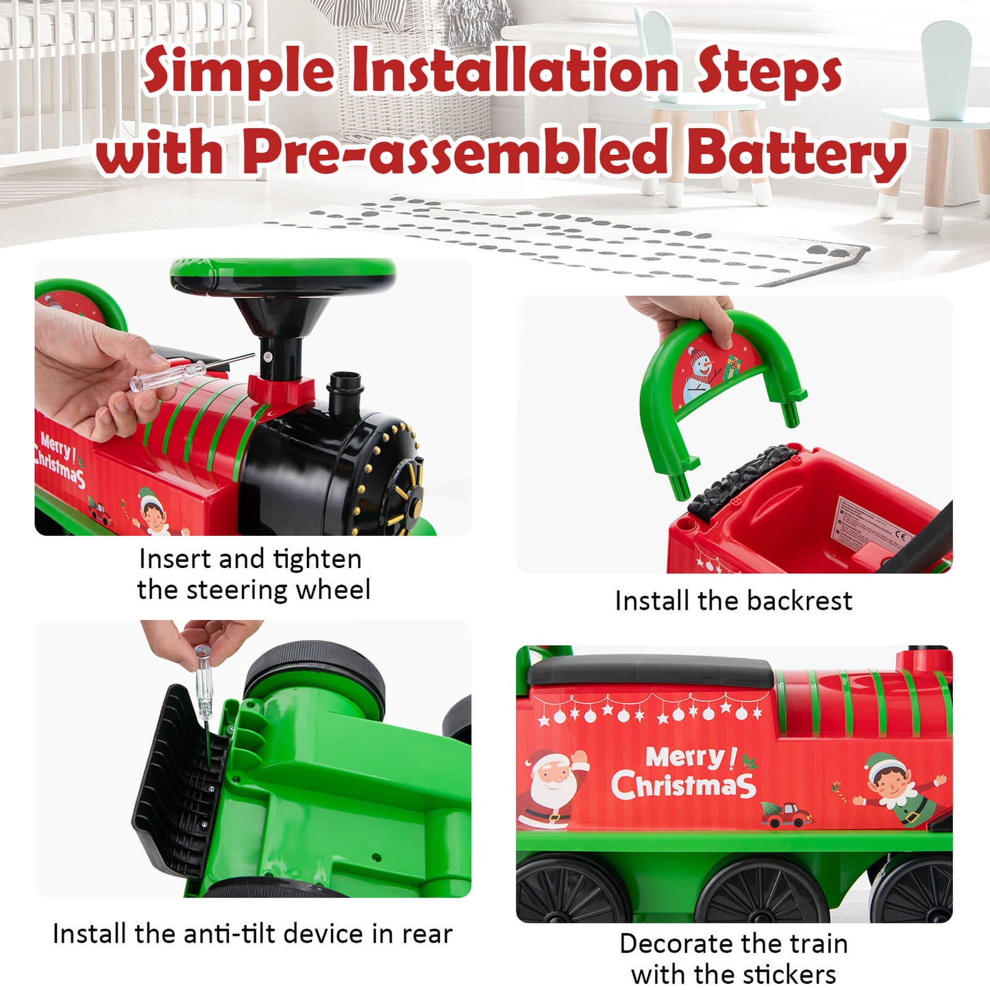 6V Electric Kids Ride On Car Toy Train with 16 Pieces Tracks-Green Kids Crystal