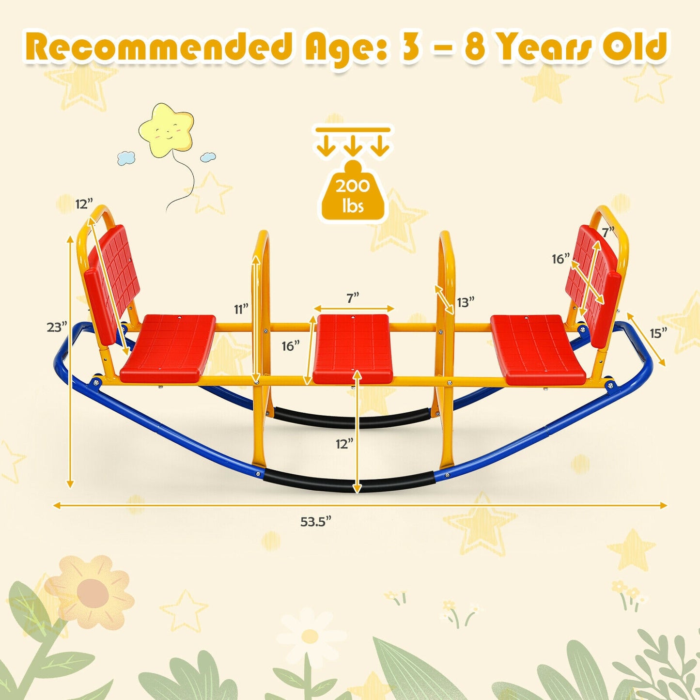 Outdoor Kids Seesaw Swivel Teeter for 3 to 8 Years Old-Red Kids Crystal