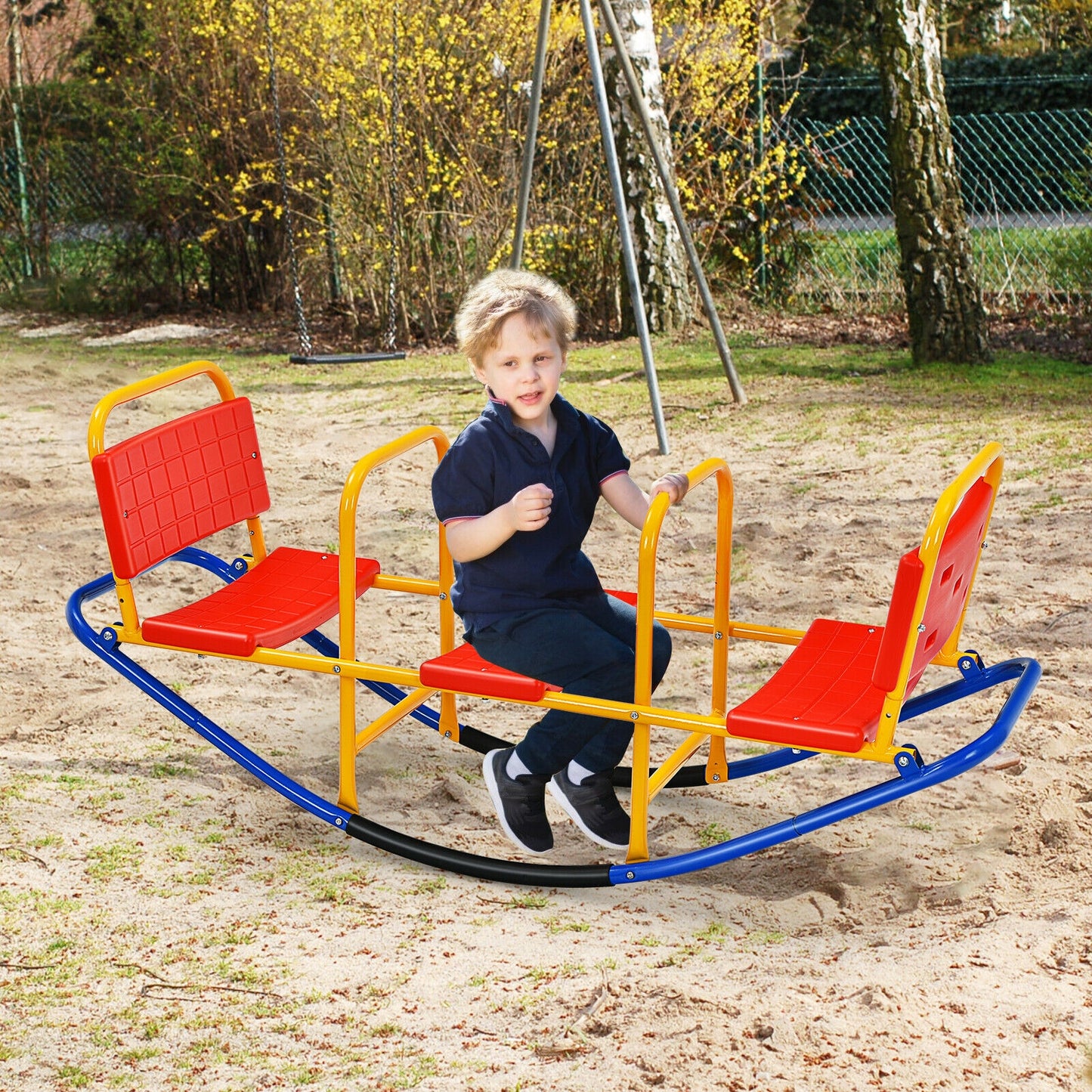 Outdoor Kids Seesaw Swivel Teeter for 3 to 8 Years Old-Red Kids Crystal