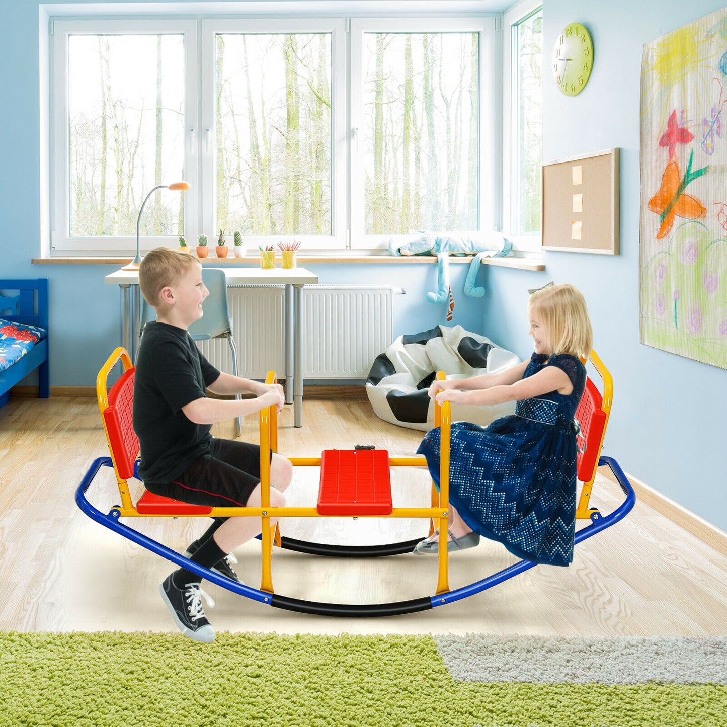 Outdoor Kids Seesaw Swivel Teeter for 3 to 8 Years Old-Red Kids Crystal