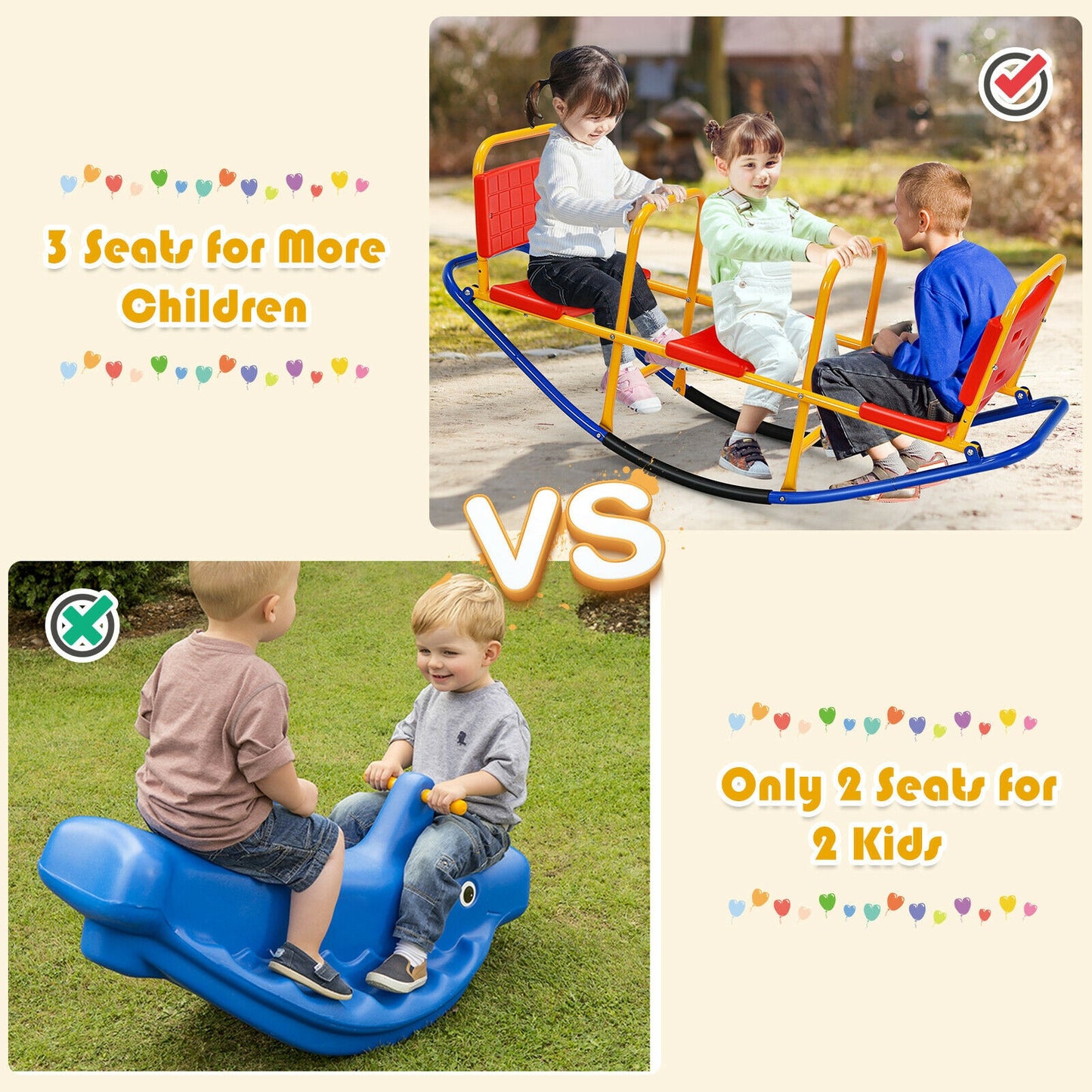 Outdoor Kids Seesaw Swivel Teeter for 3 to 8 Years Old-Red Kids Crystal