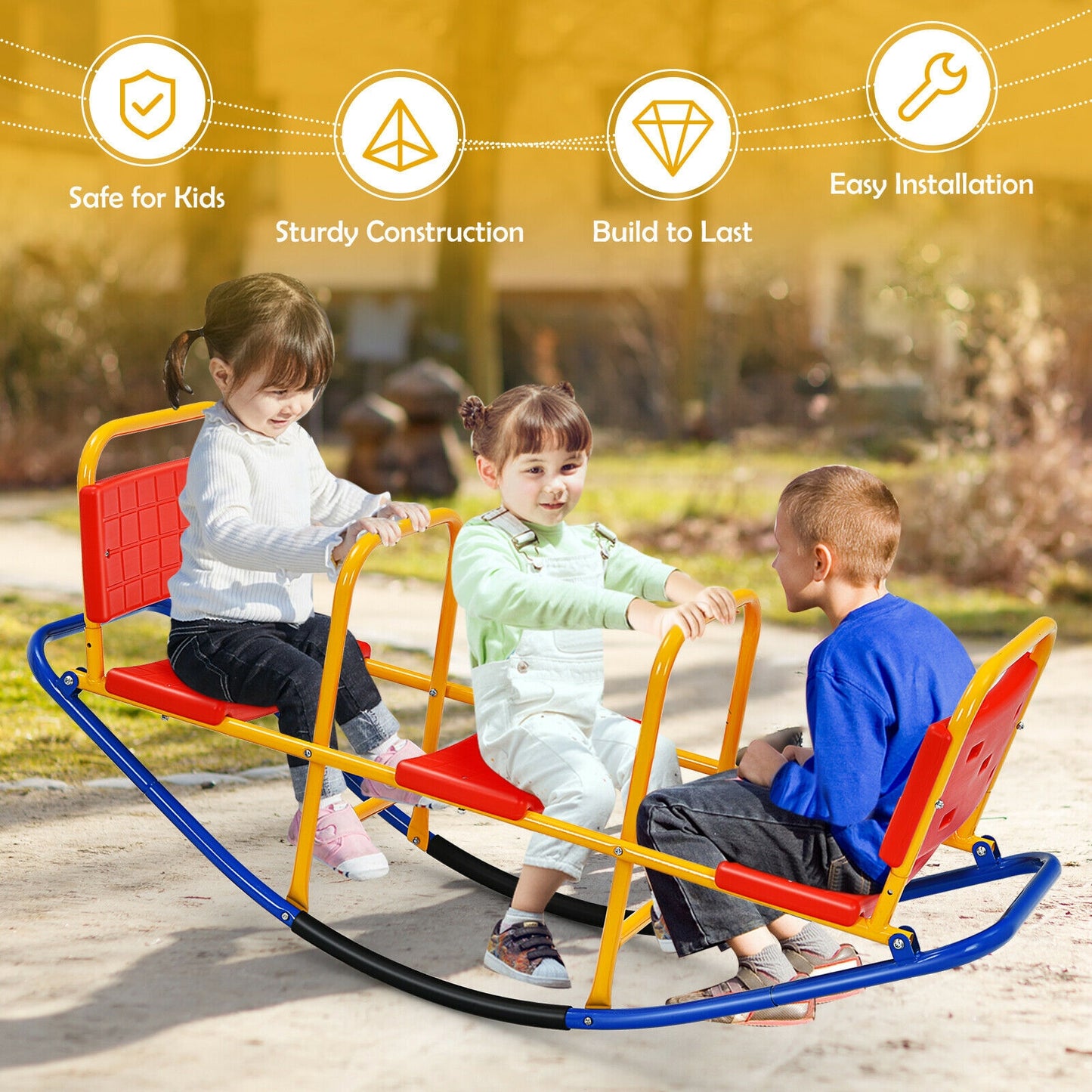 Outdoor Kids Seesaw Swivel Teeter for 3 to 8 Years Old-Red Kids Crystal