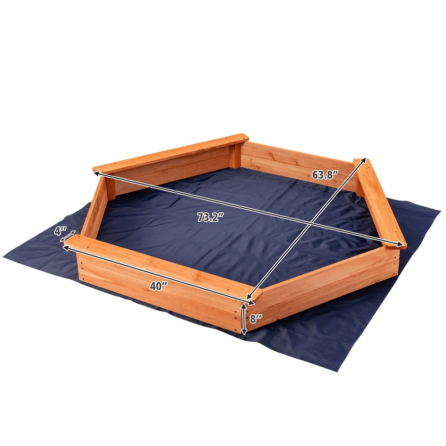Hexagon Wooden Cedar Sand Box with Seat Boards Kids Crystal