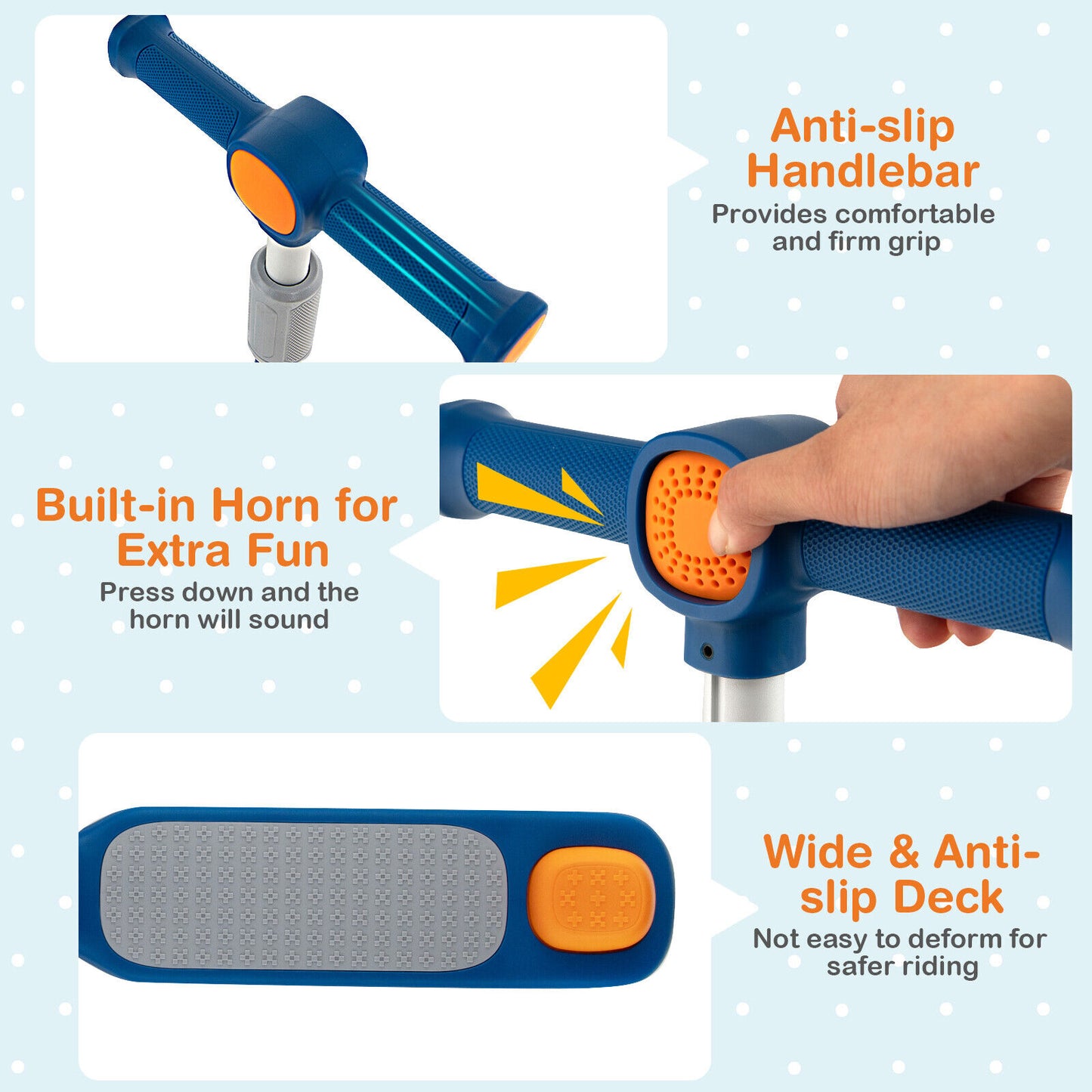 Folding Adjustable Kids Toy Scooter with LED Flashing Wheels Horn 4 Emoji Covers-Blue Kids Crystal