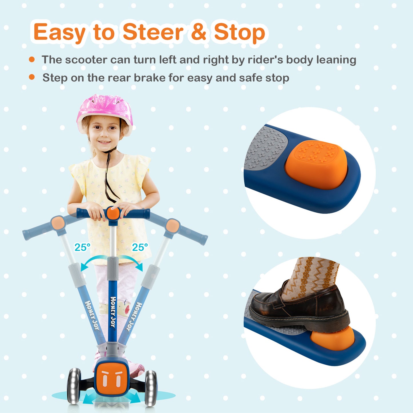 Folding Adjustable Kids Toy Scooter with LED Flashing Wheels Horn 4 Emoji Covers-Blue Kids Crystal