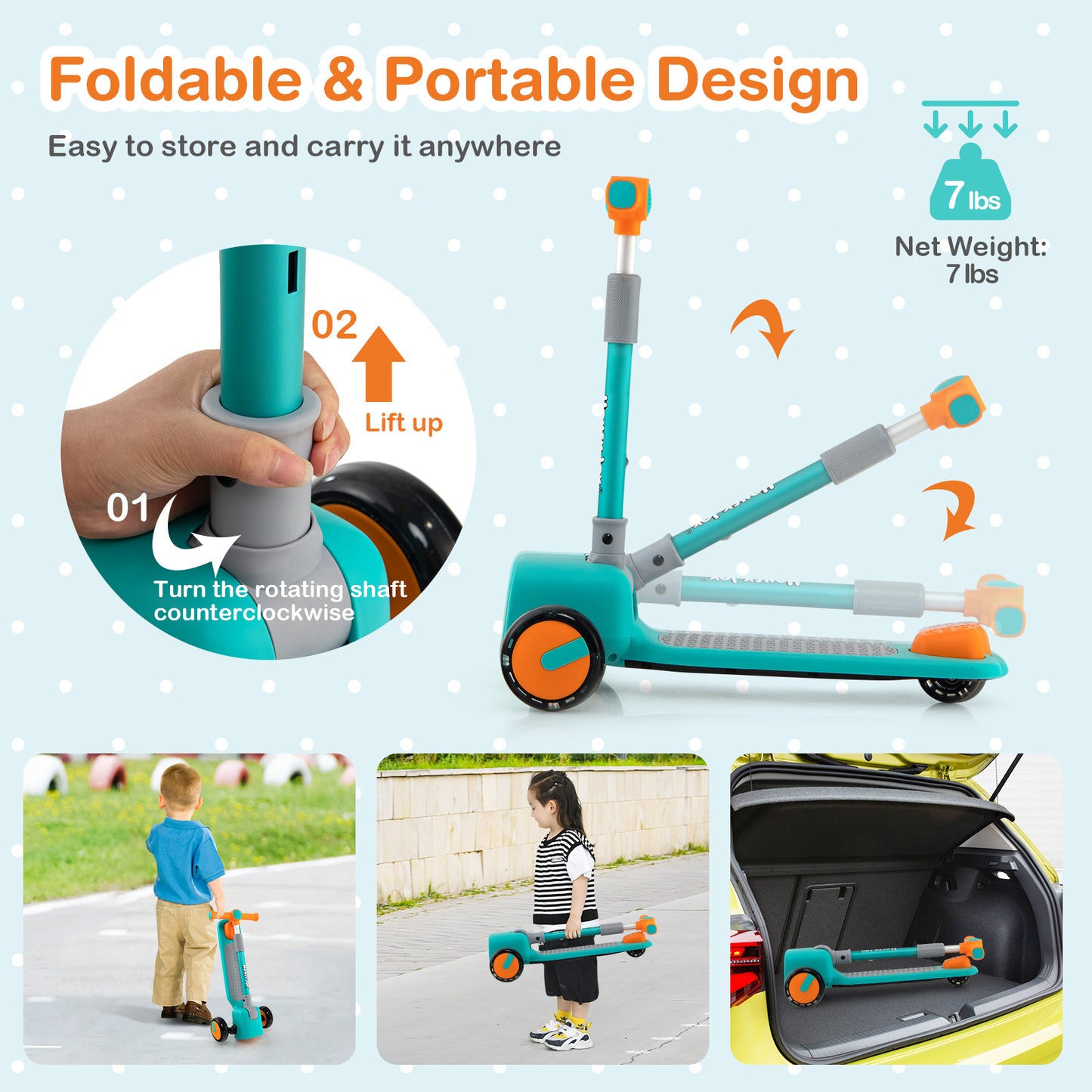 Folding Adjustable Kids Toy Scooter with LED Flashing Wheels Horn 4 Emoji Covers-Green Kids Crystal
