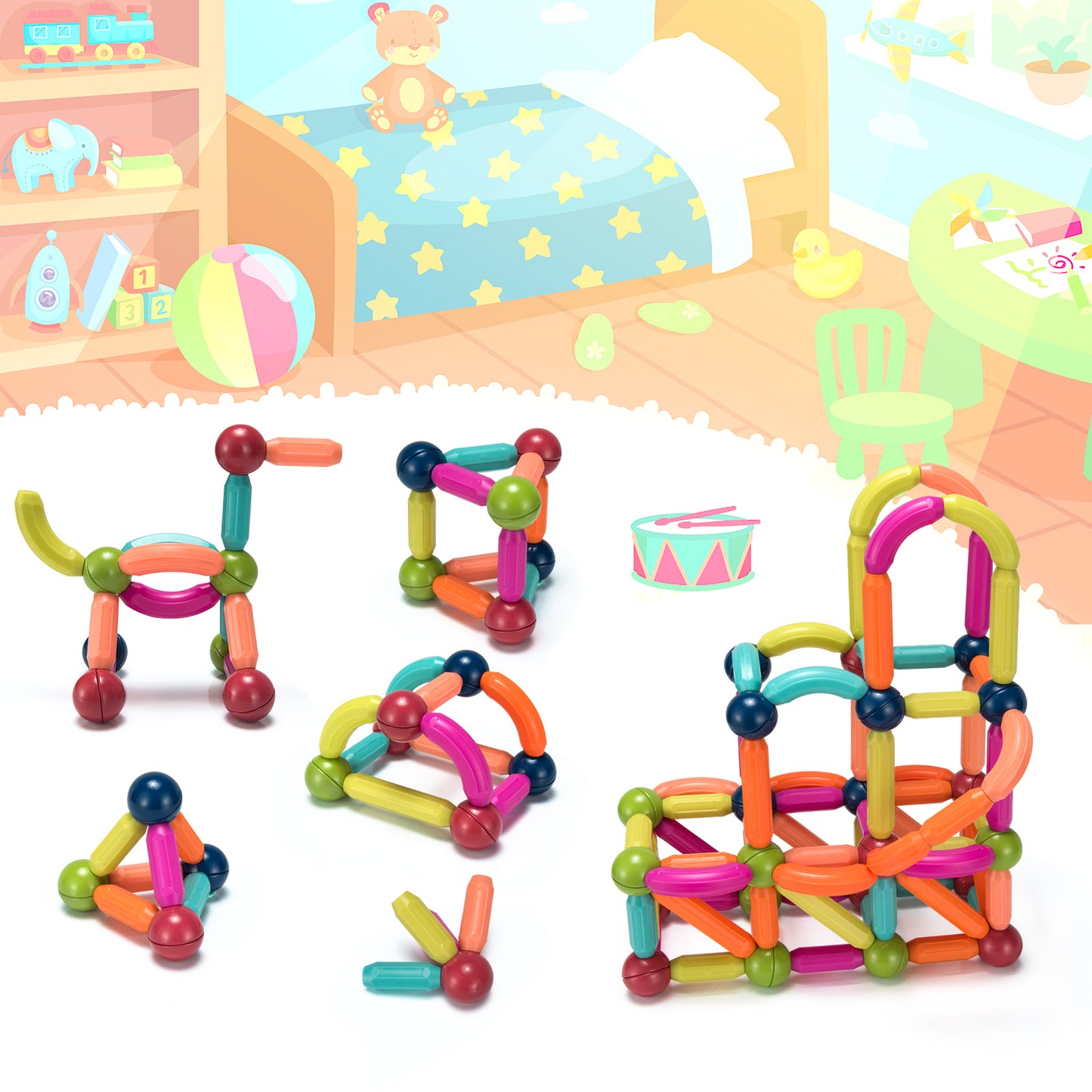 88 Pieces Magnetic Balls and Rods Set Building Blocks Set For Kids over 3 Years Kids Crystal