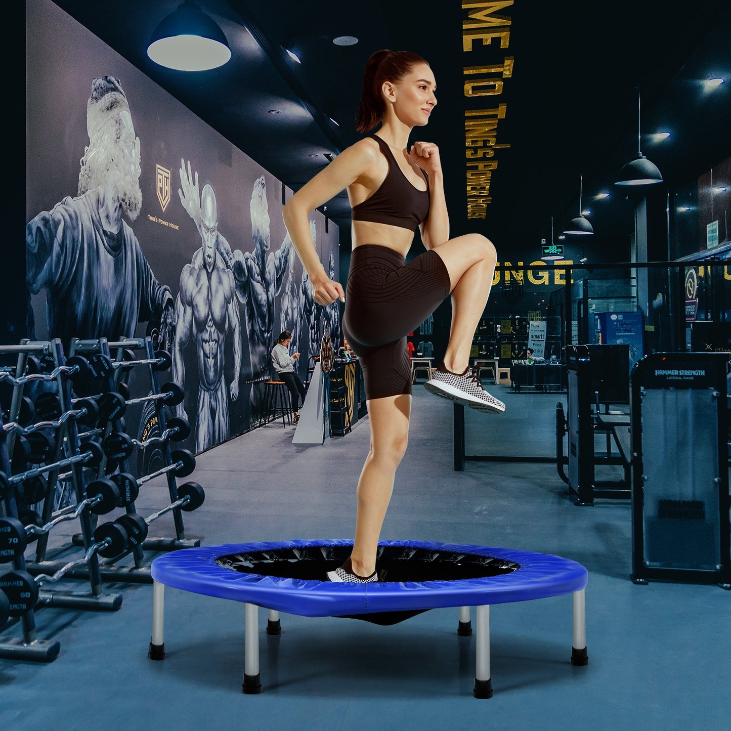38 Inch Mini Folding Trampoline Portable Leisure Fitness Backboard-Blue Kids Crystal