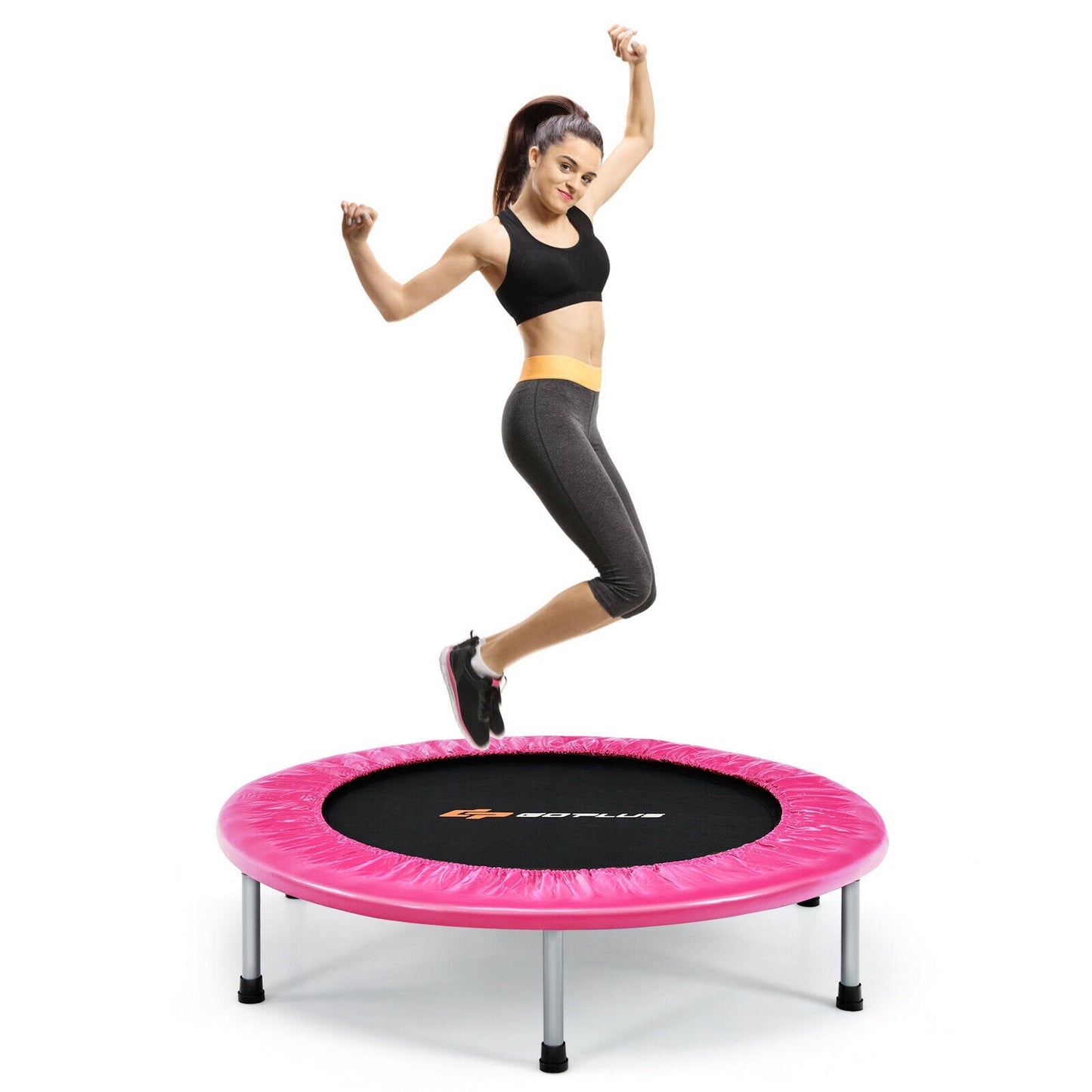 38 Inch Mini Folding Trampoline Portable Leisure Fitness Backboard-Pink Kids Crystal
