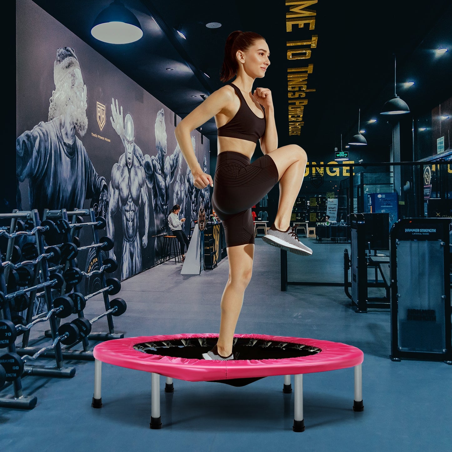 38 Inch Mini Folding Trampoline Portable Leisure Fitness Backboard-Pink Kids Crystal
