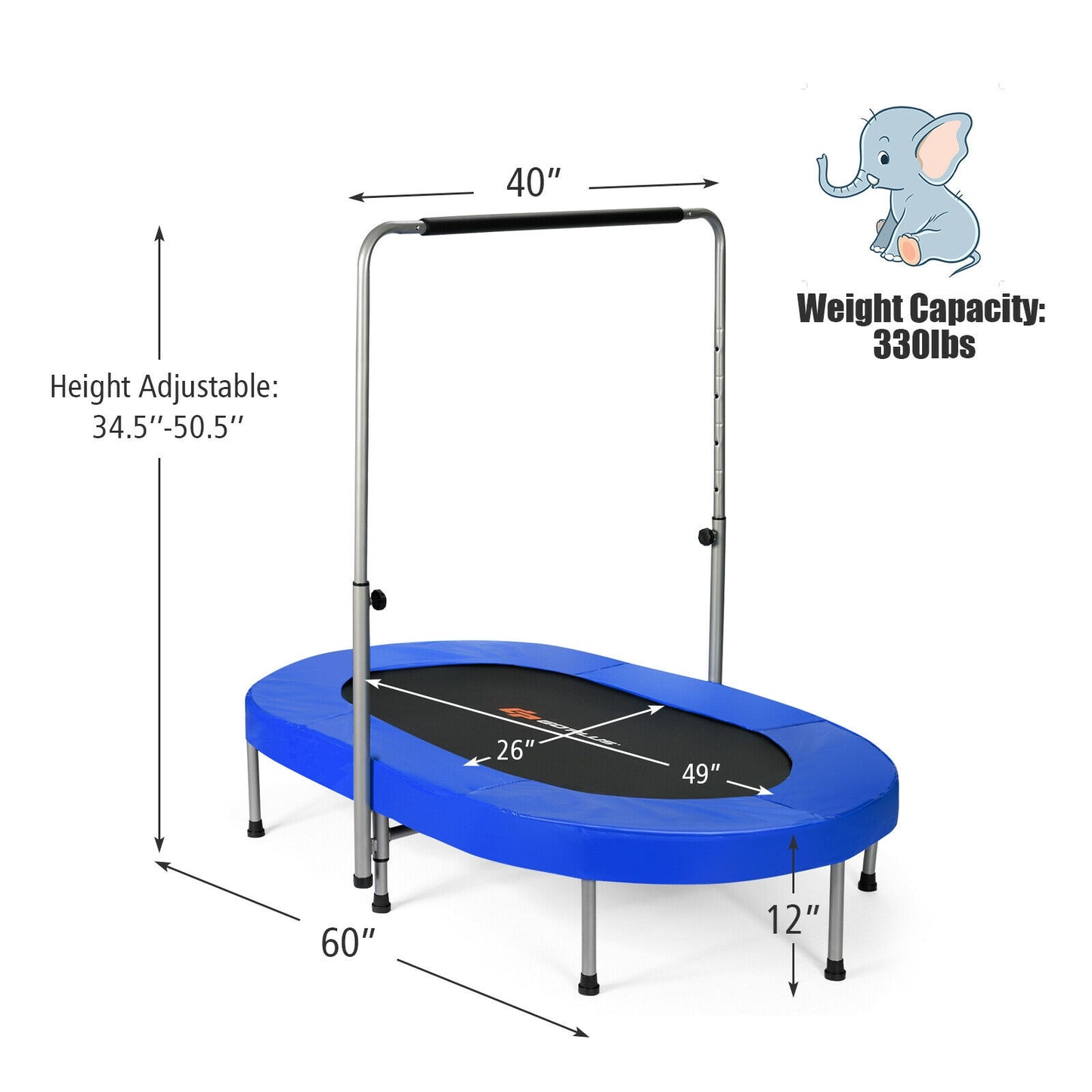2-Person Foldable Mini Kids Fitness Rebounder Trampoline-Blue Kids Crystal