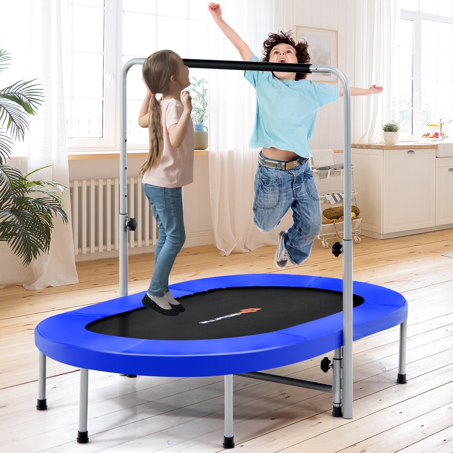 2-Person Foldable Mini Kids Fitness Rebounder Trampoline-Blue Kids Crystal