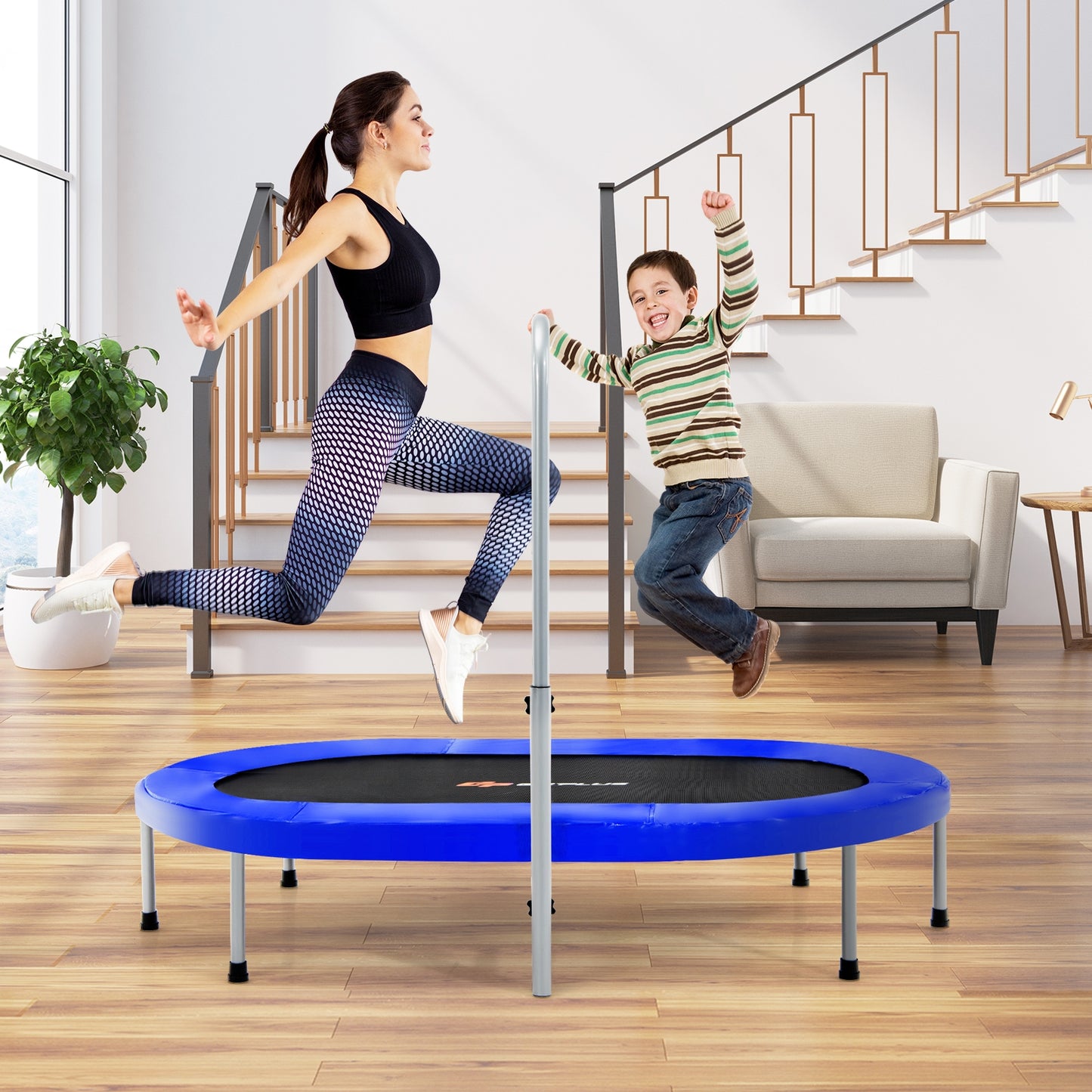 2-Person Foldable Mini Kids Fitness Rebounder Trampoline-Blue Kids Crystal