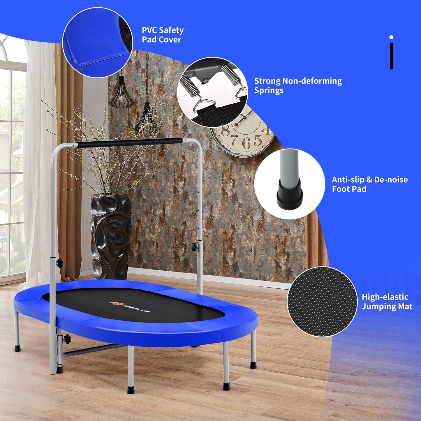 2-Person Foldable Mini Kids Fitness Rebounder Trampoline-Blue Kids Crystal