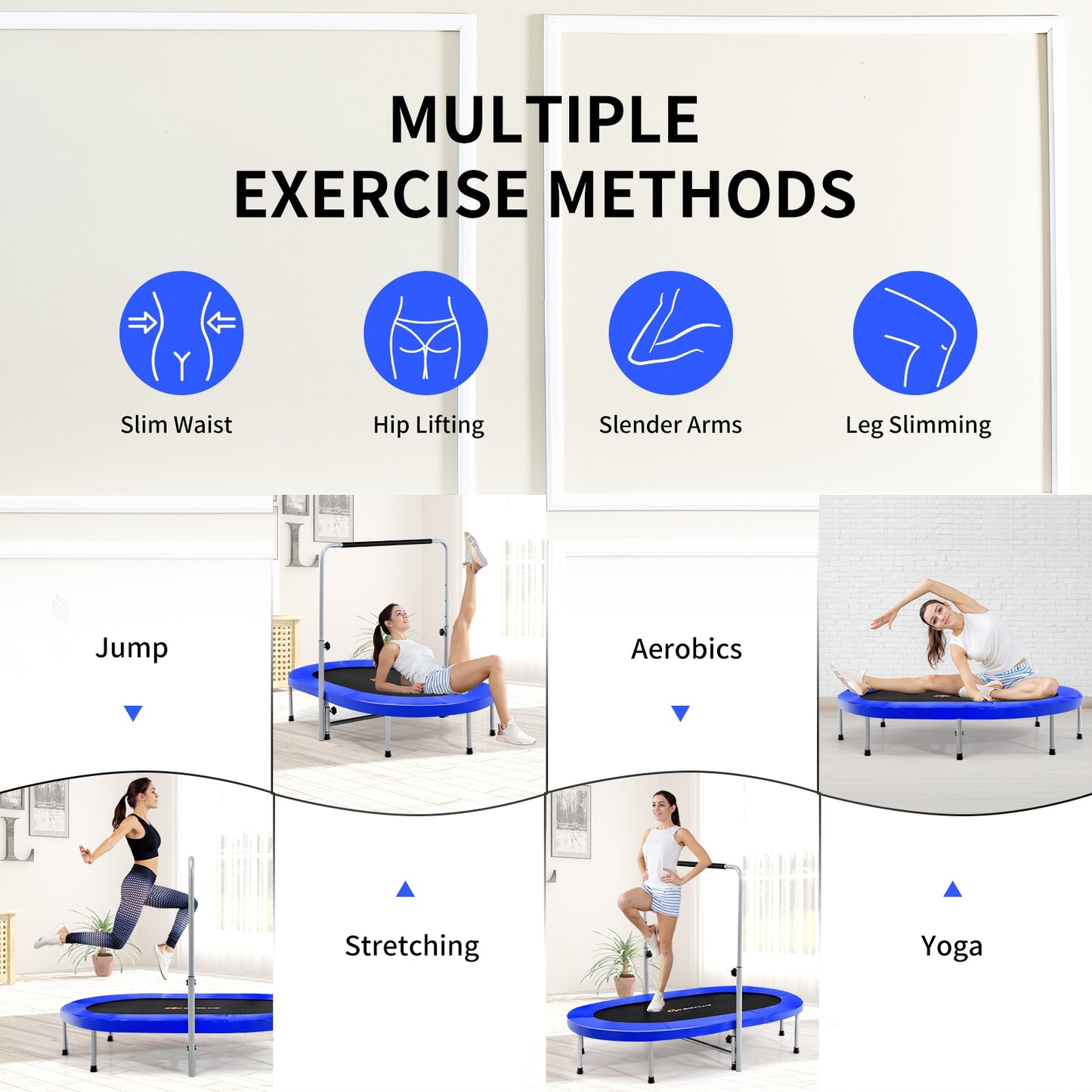 2-Person Foldable Mini Kids Fitness Rebounder Trampoline-Blue Kids Crystal