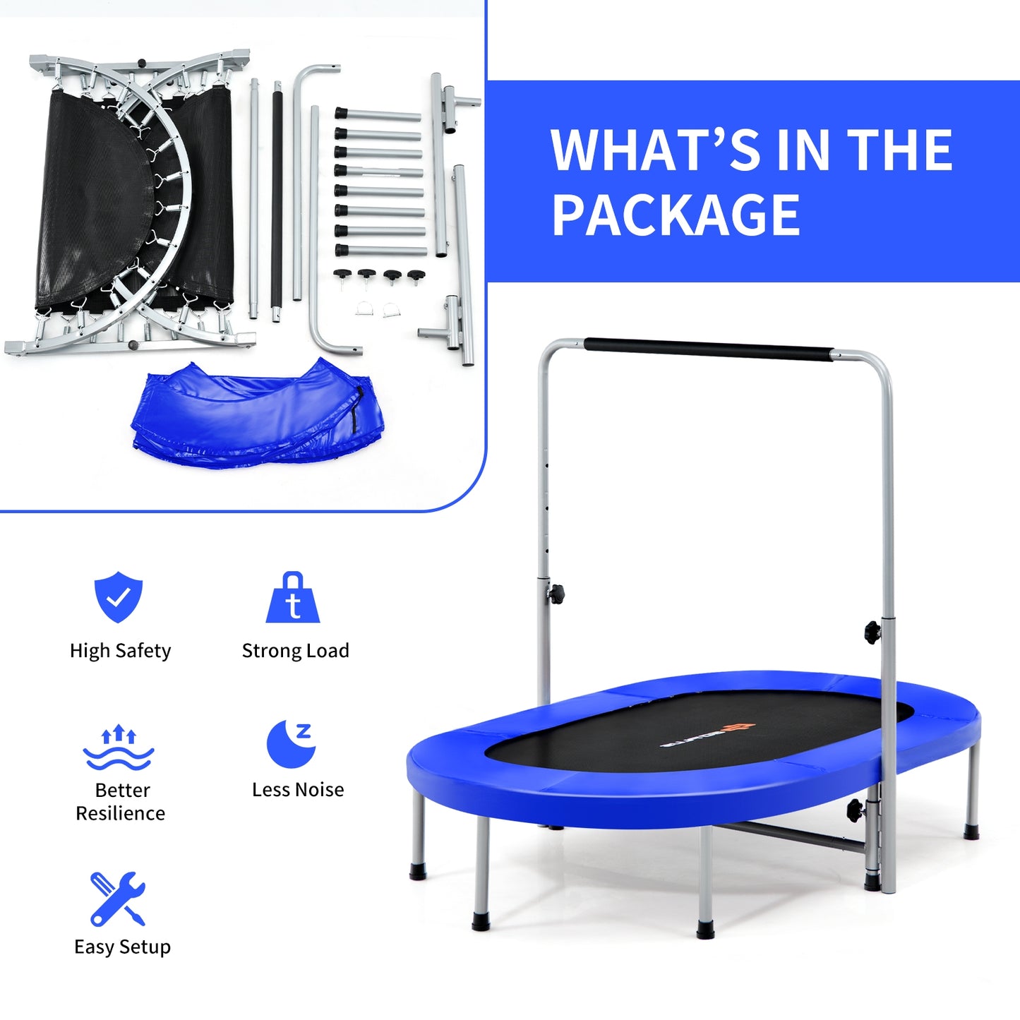2-Person Foldable Mini Kids Fitness Rebounder Trampoline-Blue Kids Crystal