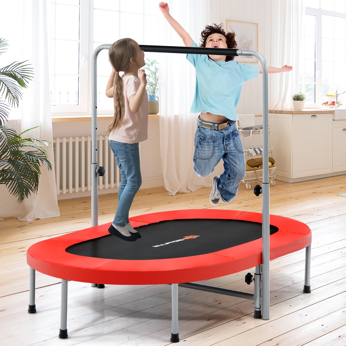 2-Person Foldable Mini Kids Fitness Rebounder Trampoline-Red Kids Crystal