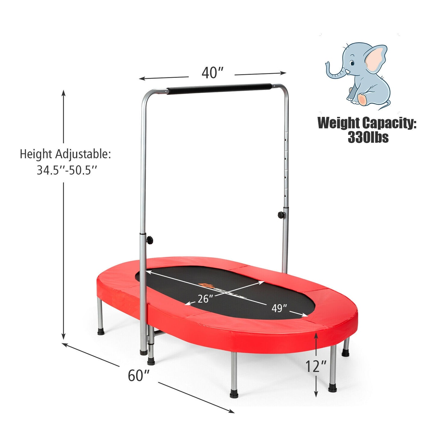 2-Person Foldable Mini Kids Fitness Rebounder Trampoline-Red Kids Crystal