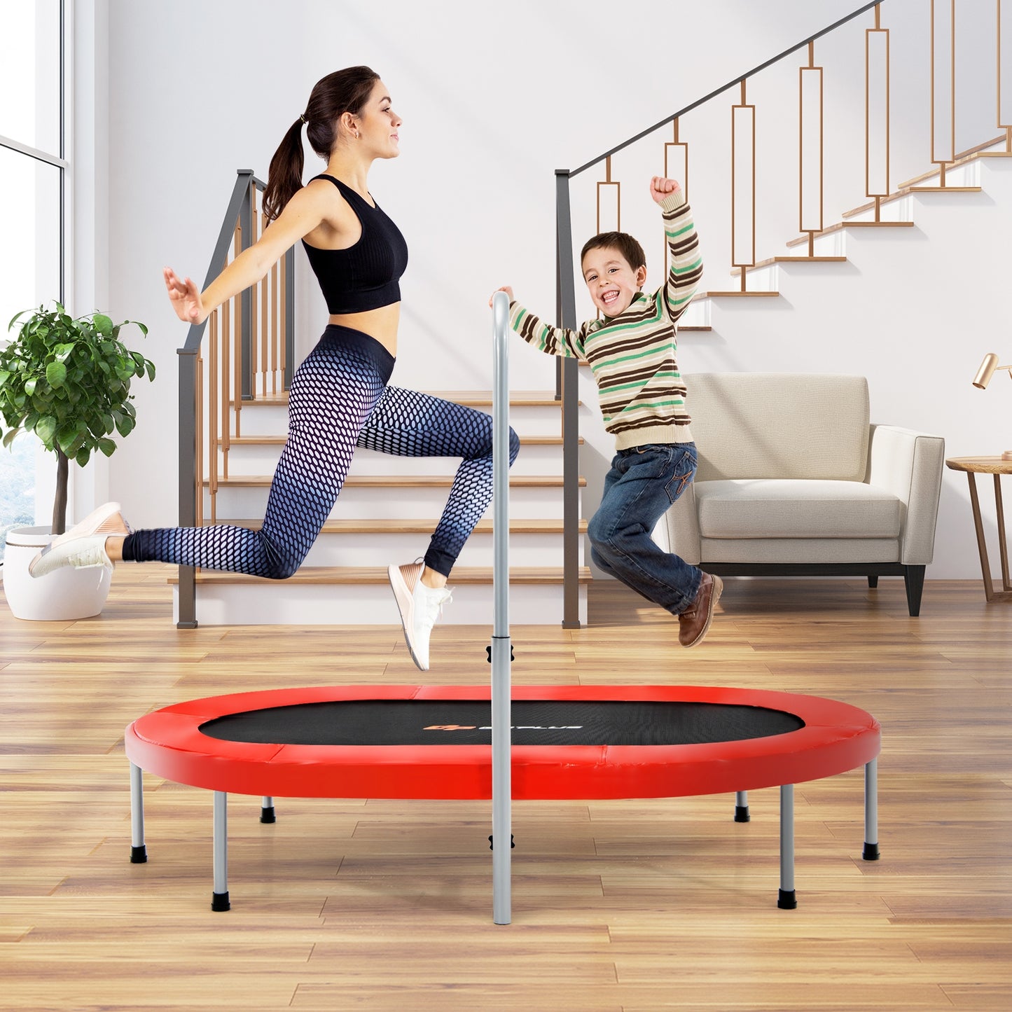 2-Person Foldable Mini Kids Fitness Rebounder Trampoline-Red Kids Crystal