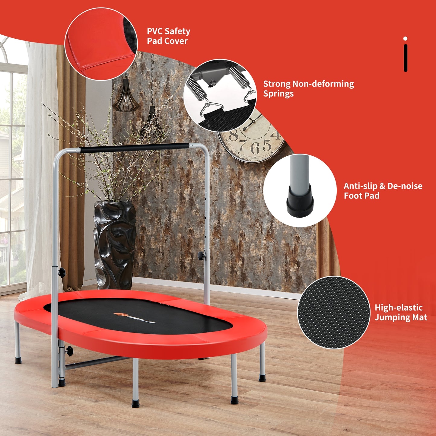 2-Person Foldable Mini Kids Fitness Rebounder Trampoline-Red Kids Crystal