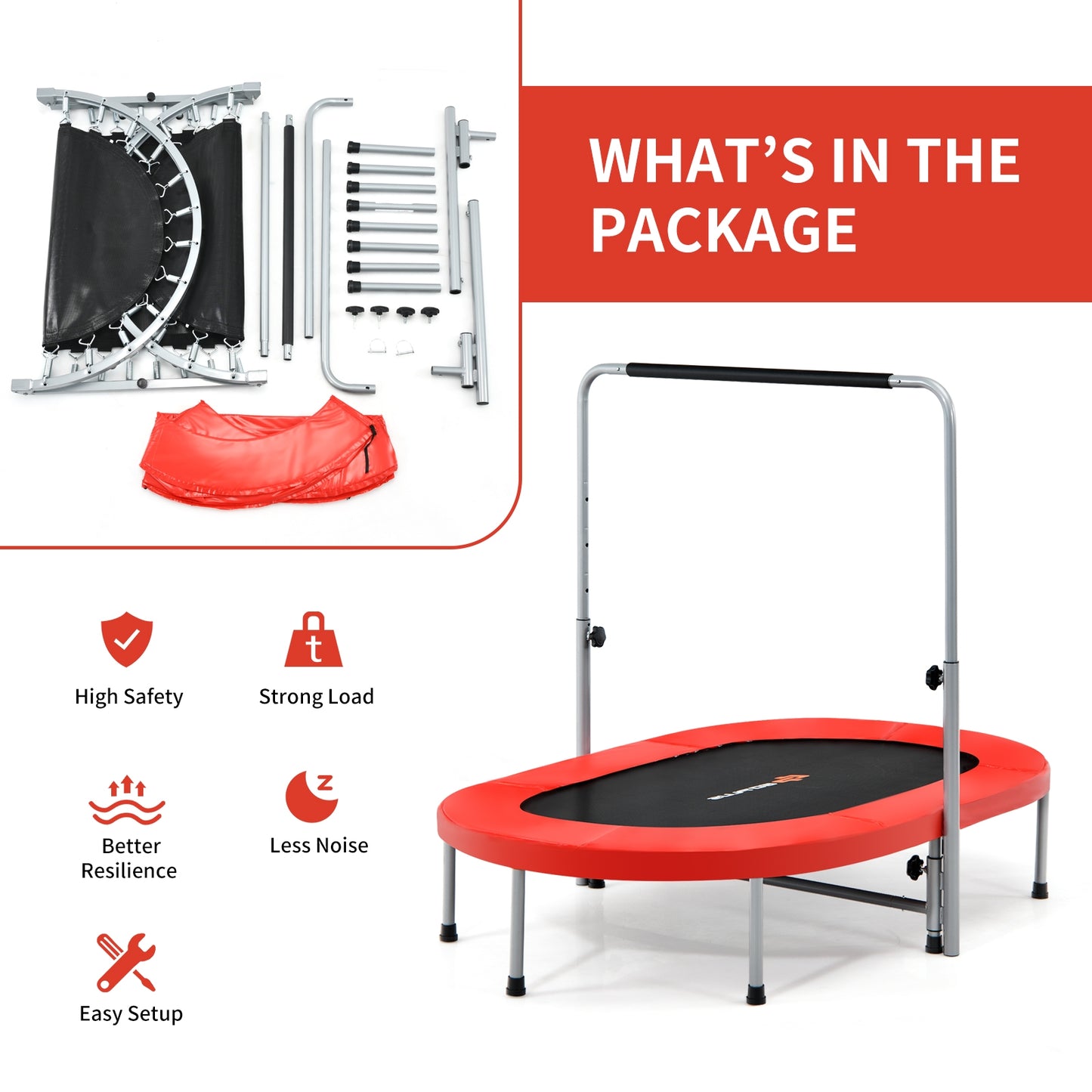 2-Person Foldable Mini Kids Fitness Rebounder Trampoline-Red Kids Crystal