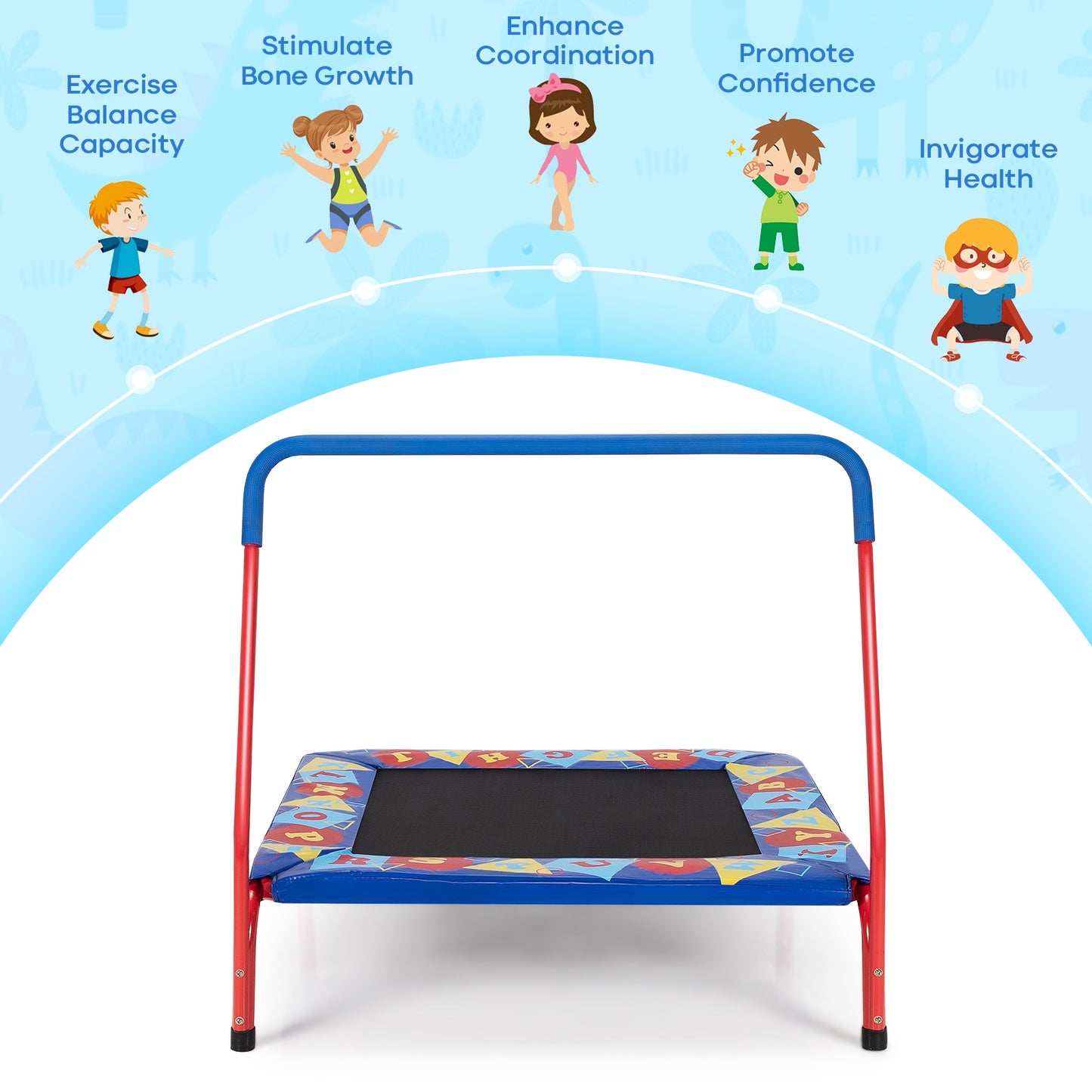 36 Inch Kids Indoor Outdoor Square Trampoline with Foamed Handrail-Blue Kids Crystal