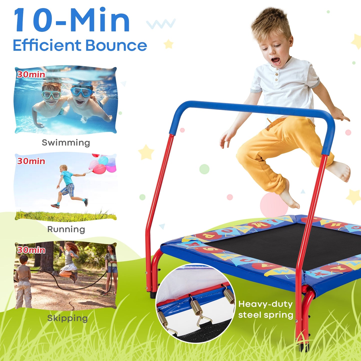 36 Inch Kids Indoor Outdoor Square Trampoline with Foamed Handrail-Blue Kids Crystal