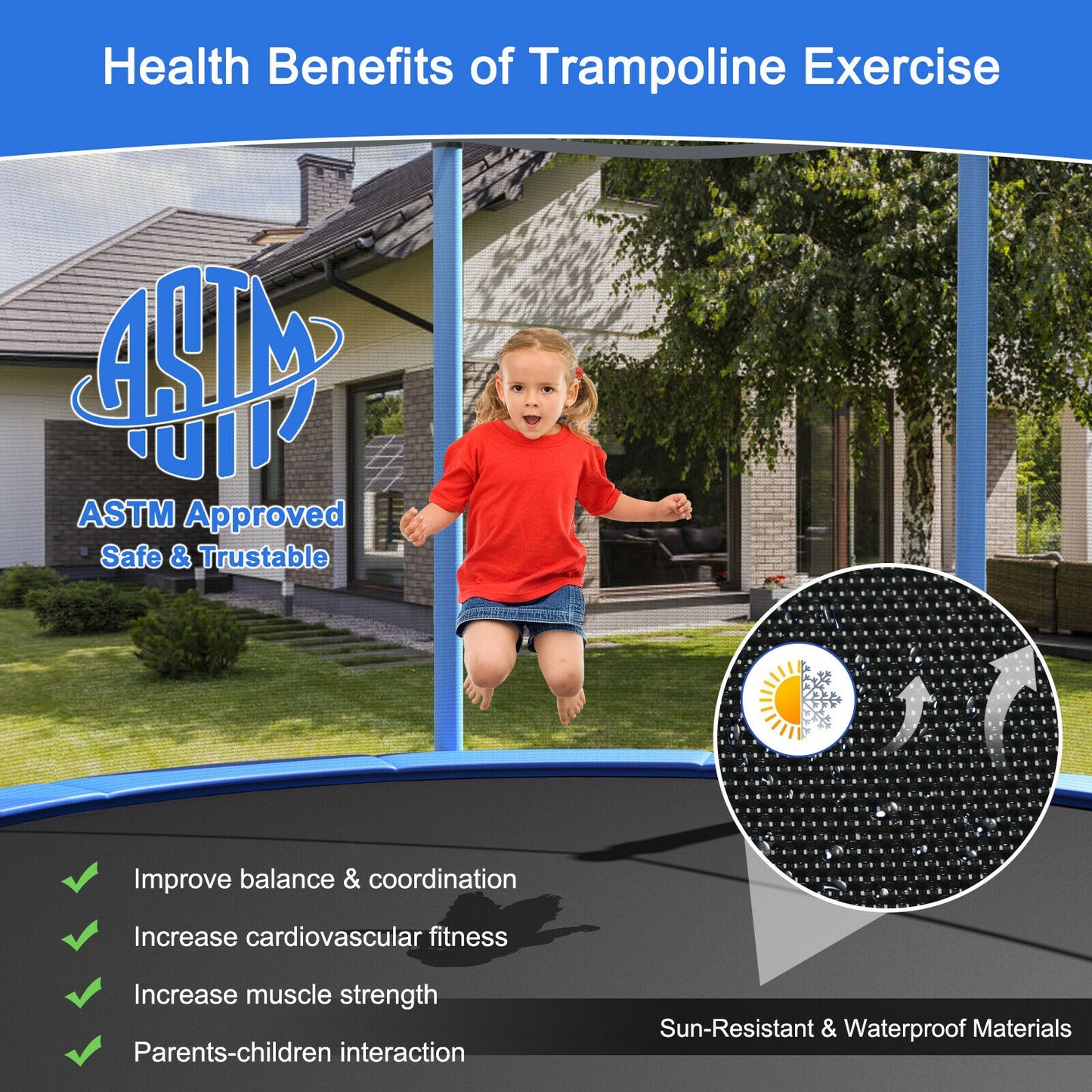 Outdoor Trampoline with Safety Closure Net-10 ft Kids Crystal