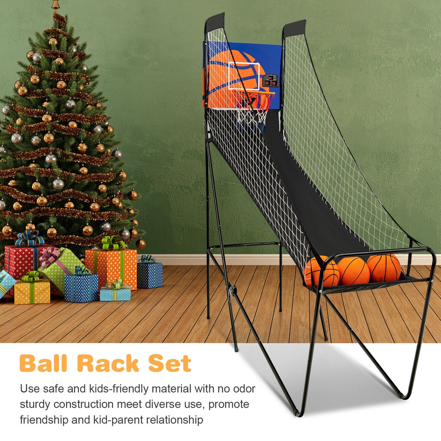 Foldable Single Shot Basketball Arcade Game with Electronic Scorer and Basketballs Kids Crystal