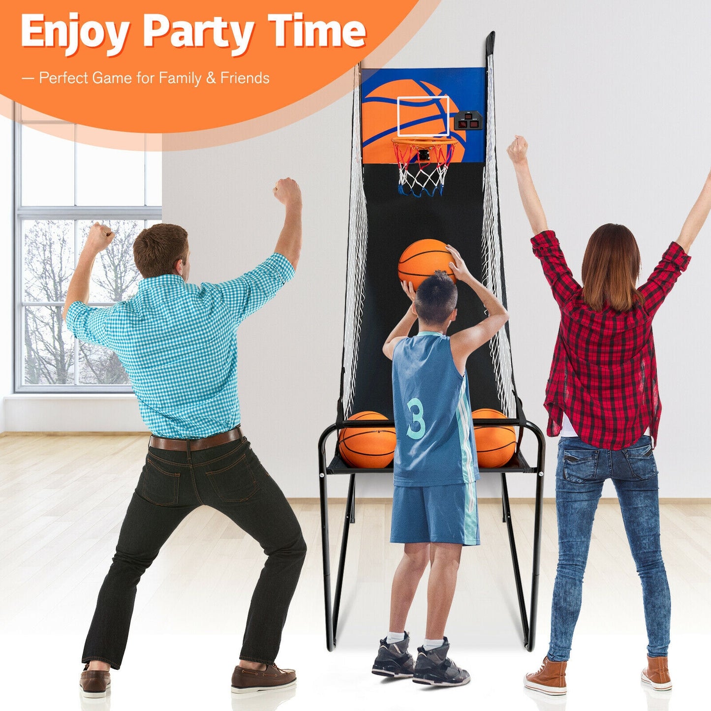 Foldable Single Shot Basketball Arcade Game with Electronic Scorer and Basketballs Kids Crystal