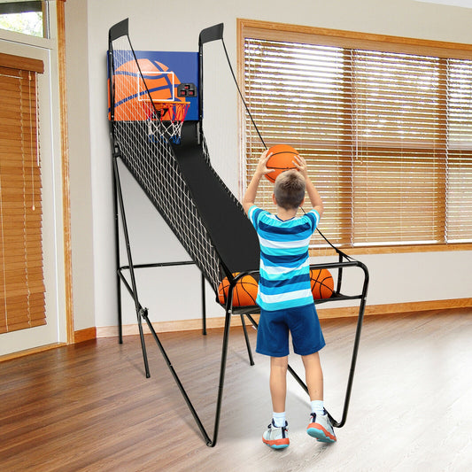 Foldable Single Shot Basketball Arcade Game with Electronic Scorer and Basketballs Kids Crystal