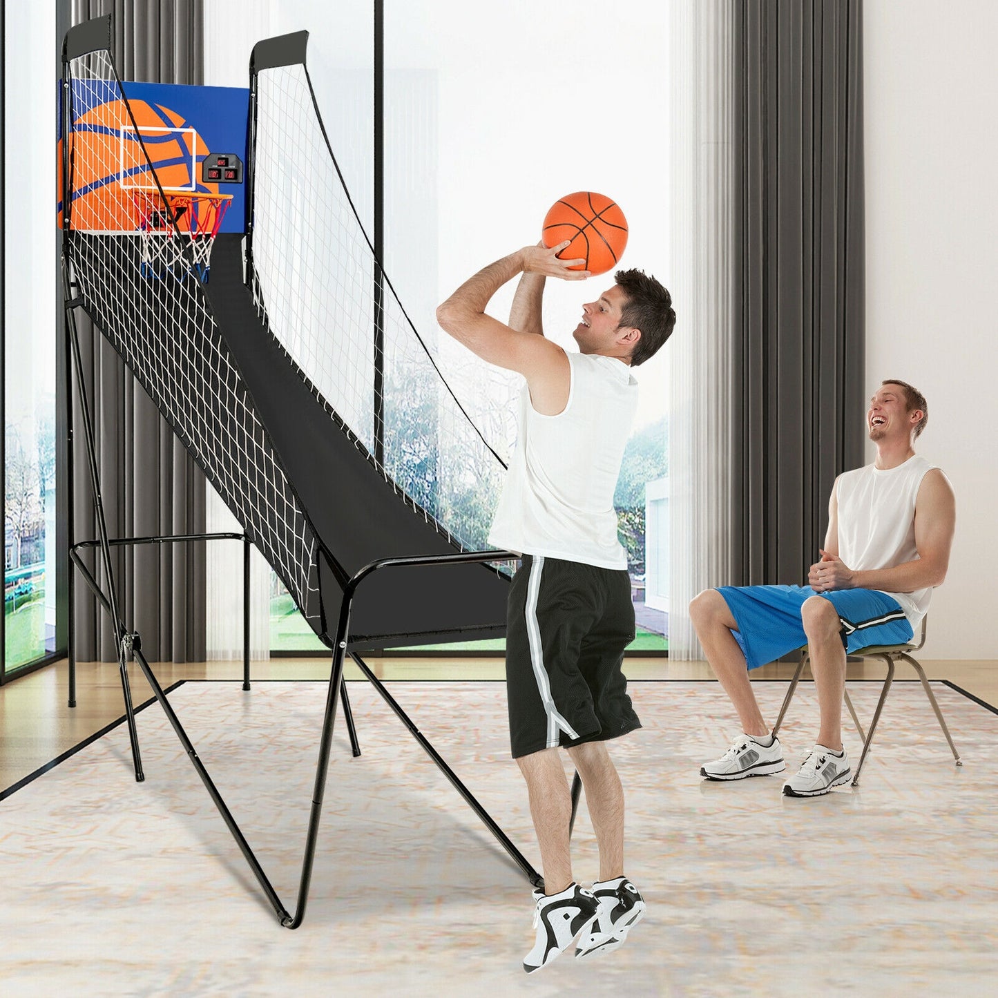 Foldable Single Shot Basketball Arcade Game with Electronic Scorer and Basketballs Kids Crystal