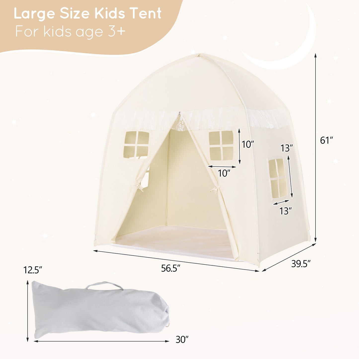 Portable Indoor Kids Play Castle Tent-White Kids Crystal