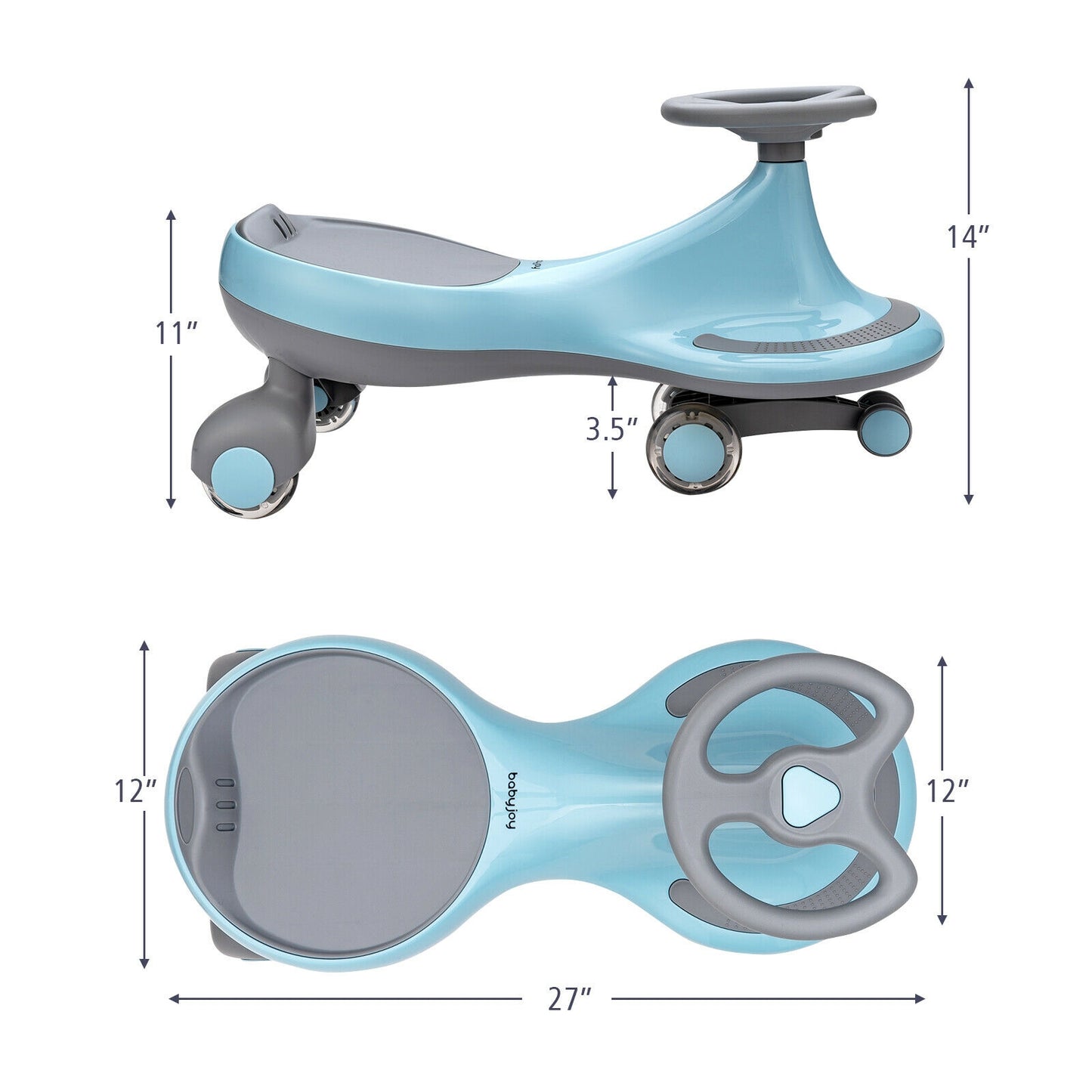 Wiggle Car Ride-on Toy with Flashing Wheels-Blue Kids Crystal