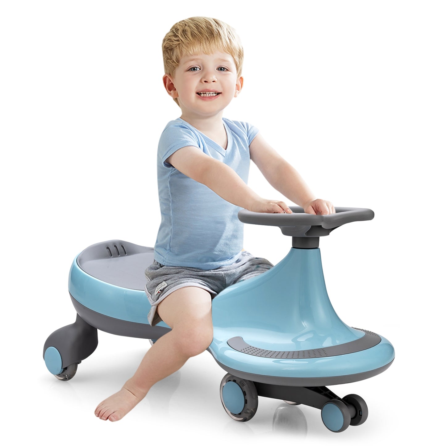 Wiggle Car Ride-on Toy with Flashing Wheels-Blue Kids Crystal